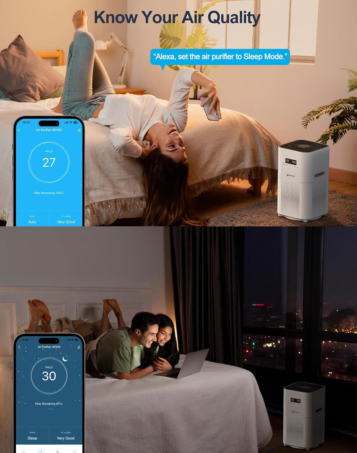 Dayette Smart WIFI Air Purifiers for Home Large Room Up to 3000 Sq Ft, APP & Alexa Control Air