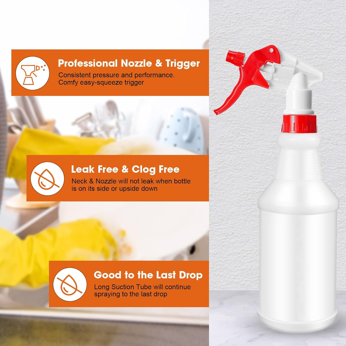 Eccliy 12 Pcs 16 Oz Plastic Spray Bottle, Adjustable Empty Reusable Sprayer for Cleaning, Planting