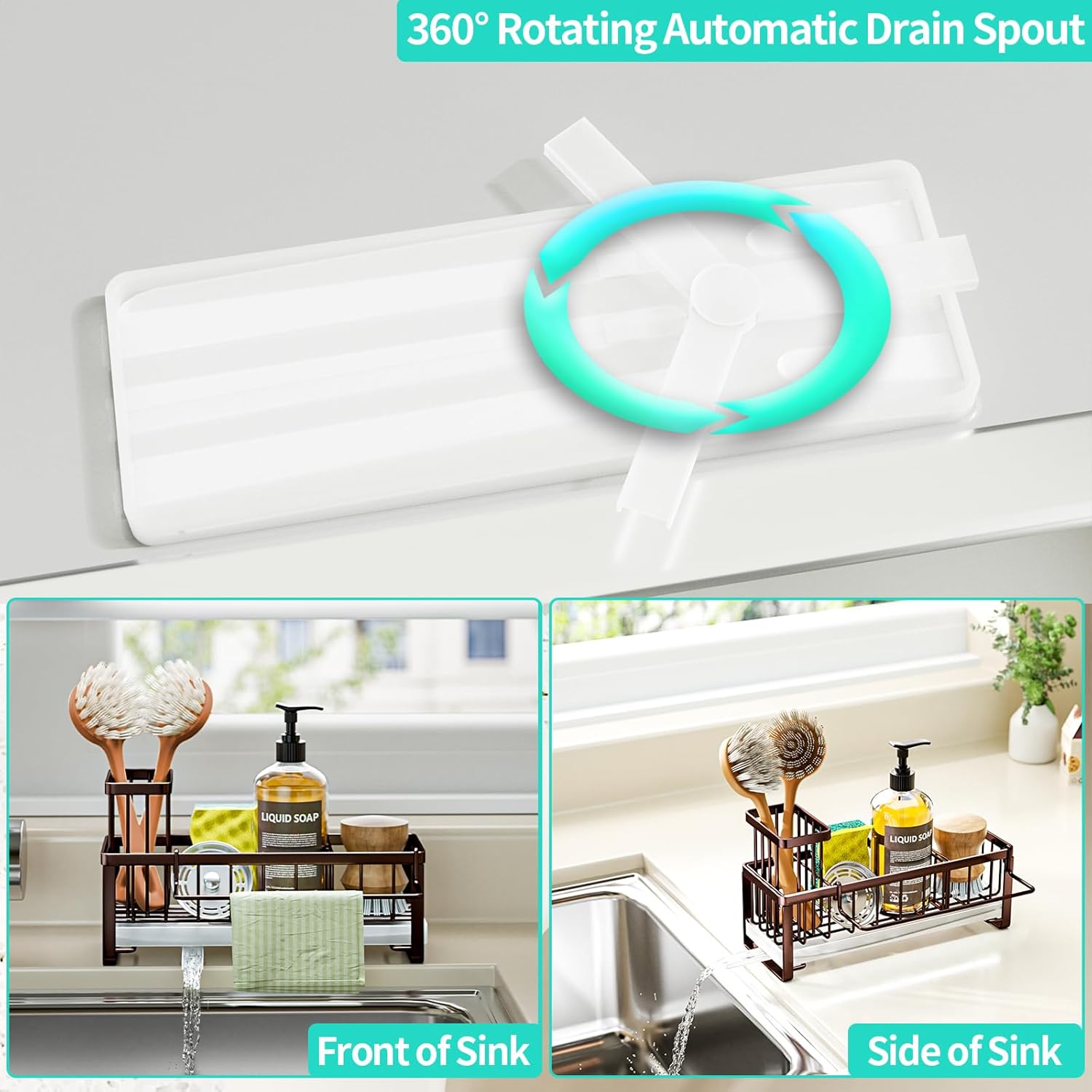 HapiRm Sponge Holder for Kitchen Sink - Self-draining Sink Caddy with Brush and Dishcloth Holders