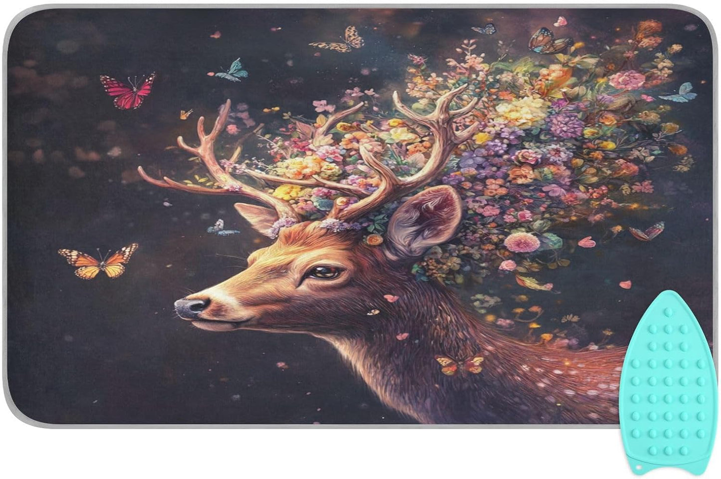 Deer with Butterfly Floral Ironing Mat Thickened Ironing Blanket Travel Portable Double-Side Using