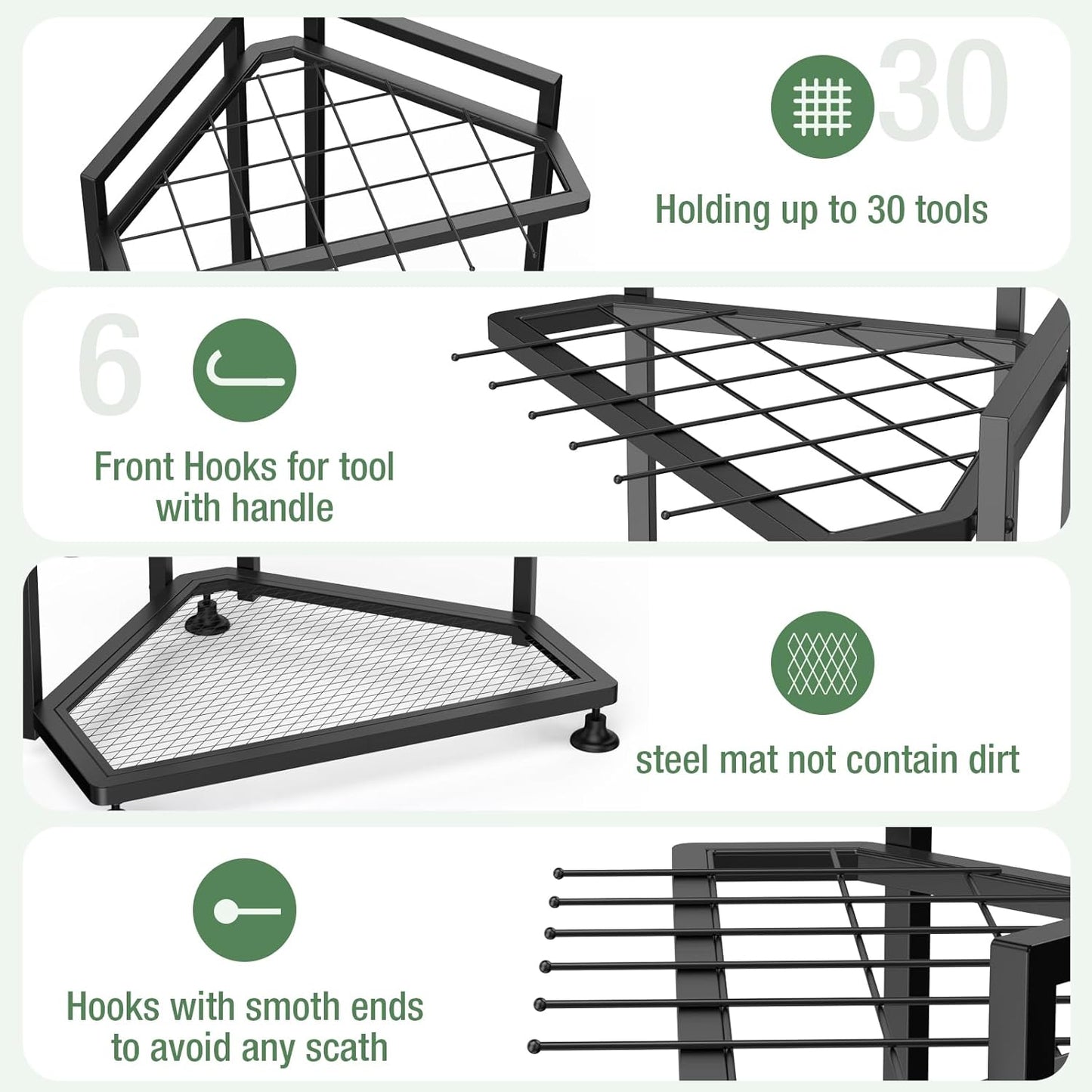 Garden Tool Organizer for Corner,Metal Yard Tool Organizer for Long-Handled Tools/Rakes/Brooms,Side