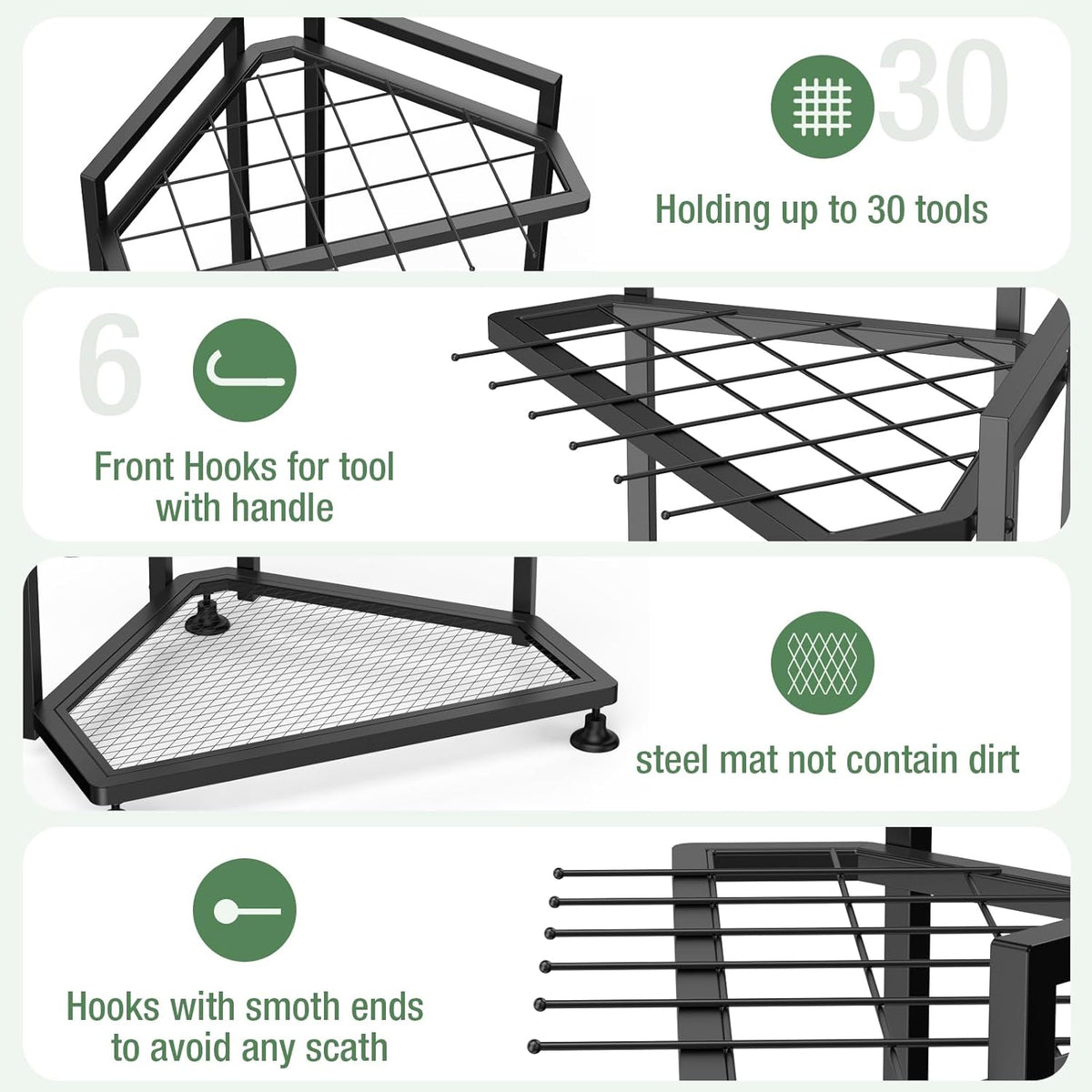 Garden Tool Organizer for Corner,Metal Yard Tool Organizer for Long-Handled Tools/Rakes/Brooms,Side
