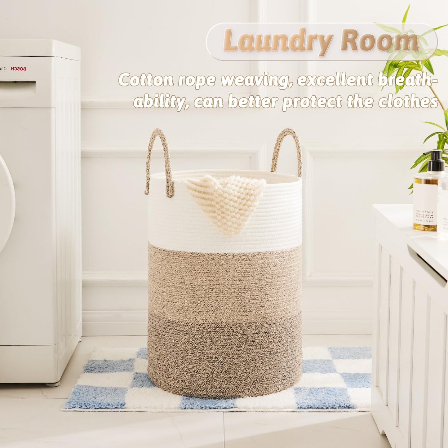 Laundry Basket,Woven Cotton Rope Laundry Hamper,80L for Decorative Storage of Dirty Clothes,Toys