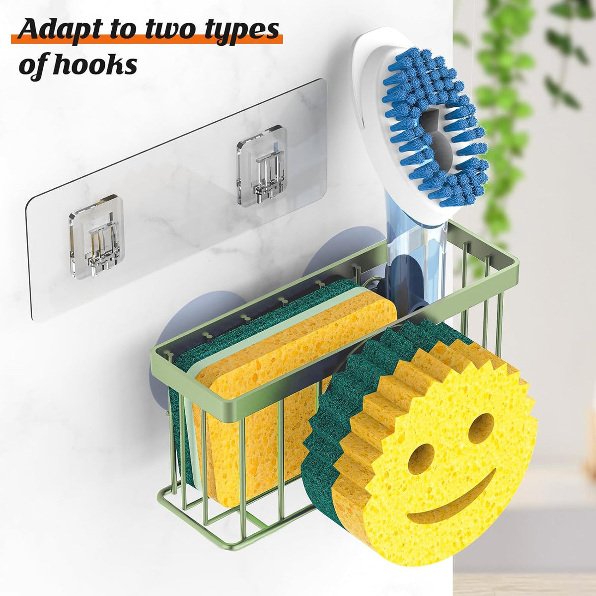 Sponge Holder Smiley Face,Sink Caddy,Sink Organizer with 2 Suction Cups/1 Adhesive Strips,Designed