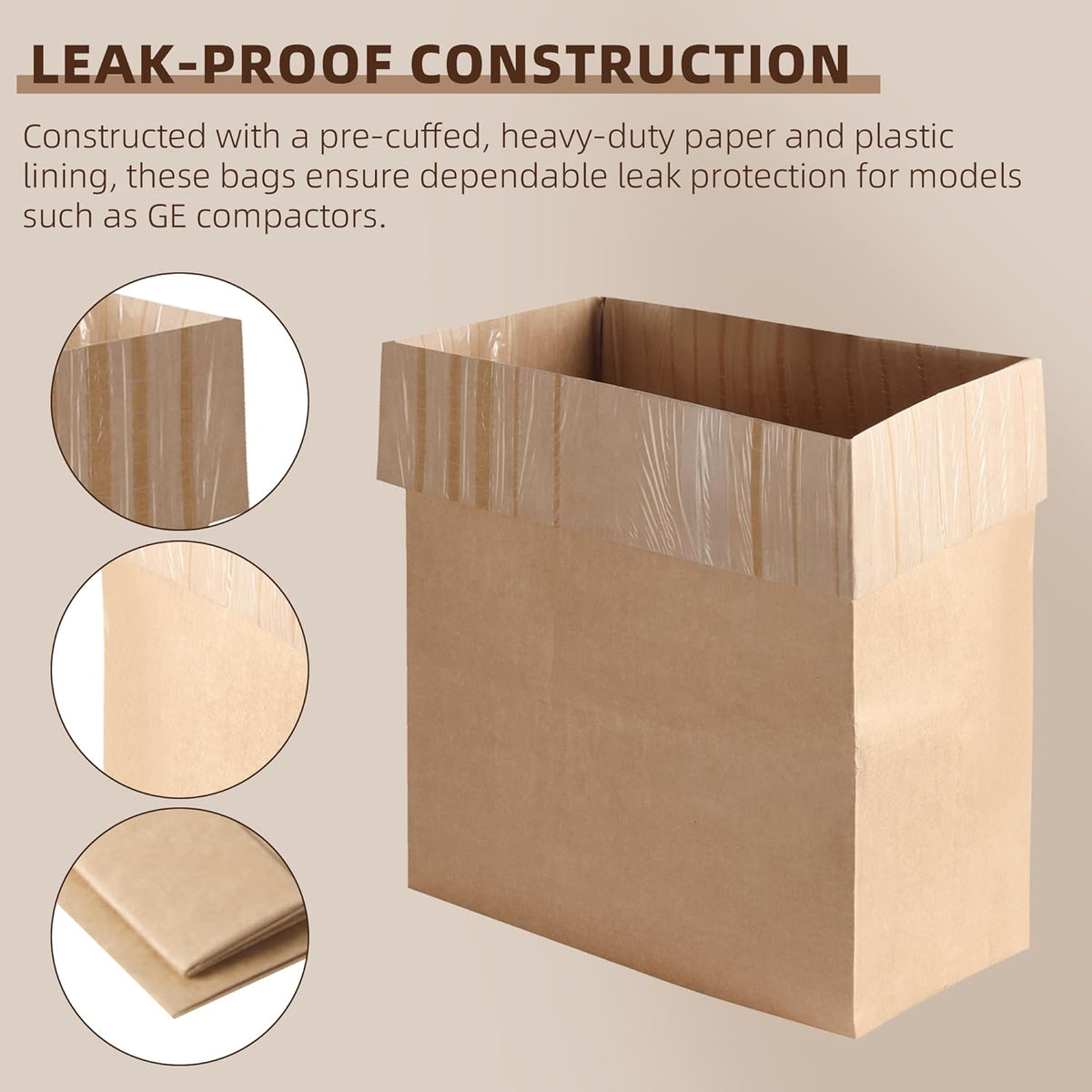 (15-Pack) Calvana Super Strong Compactor Bags, Heavy-Duty Kitchen Paper Trash Bags with Leak Proof