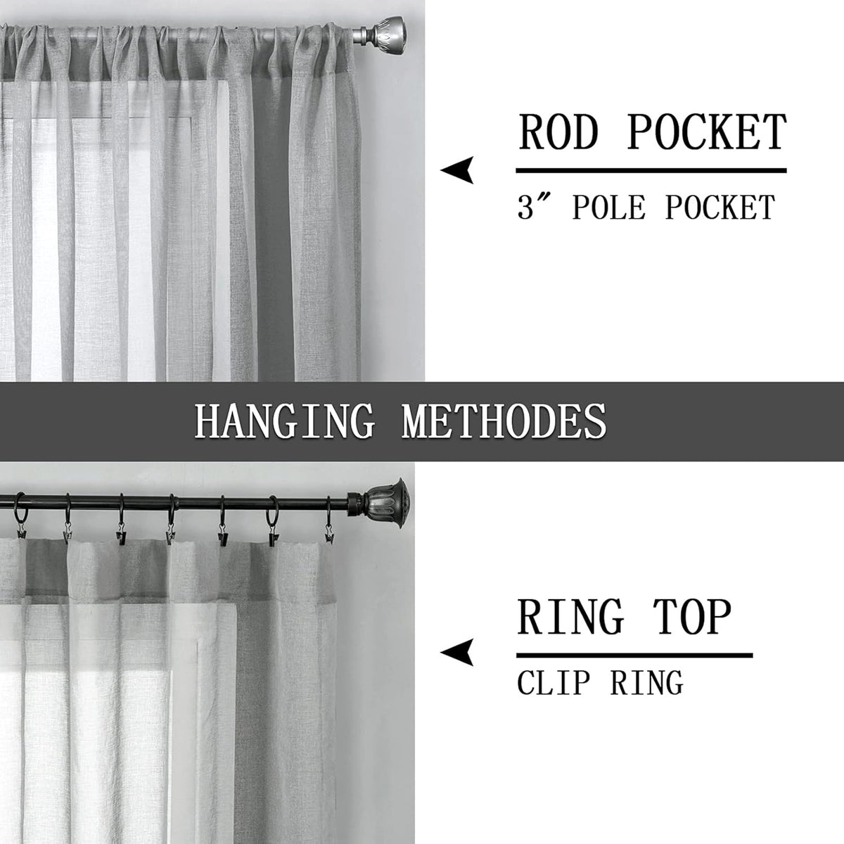 Tollpiz Sheer Curtains Linen Textured Bedroom Curtain Sheers Light Filtering Rod Pocket Voile