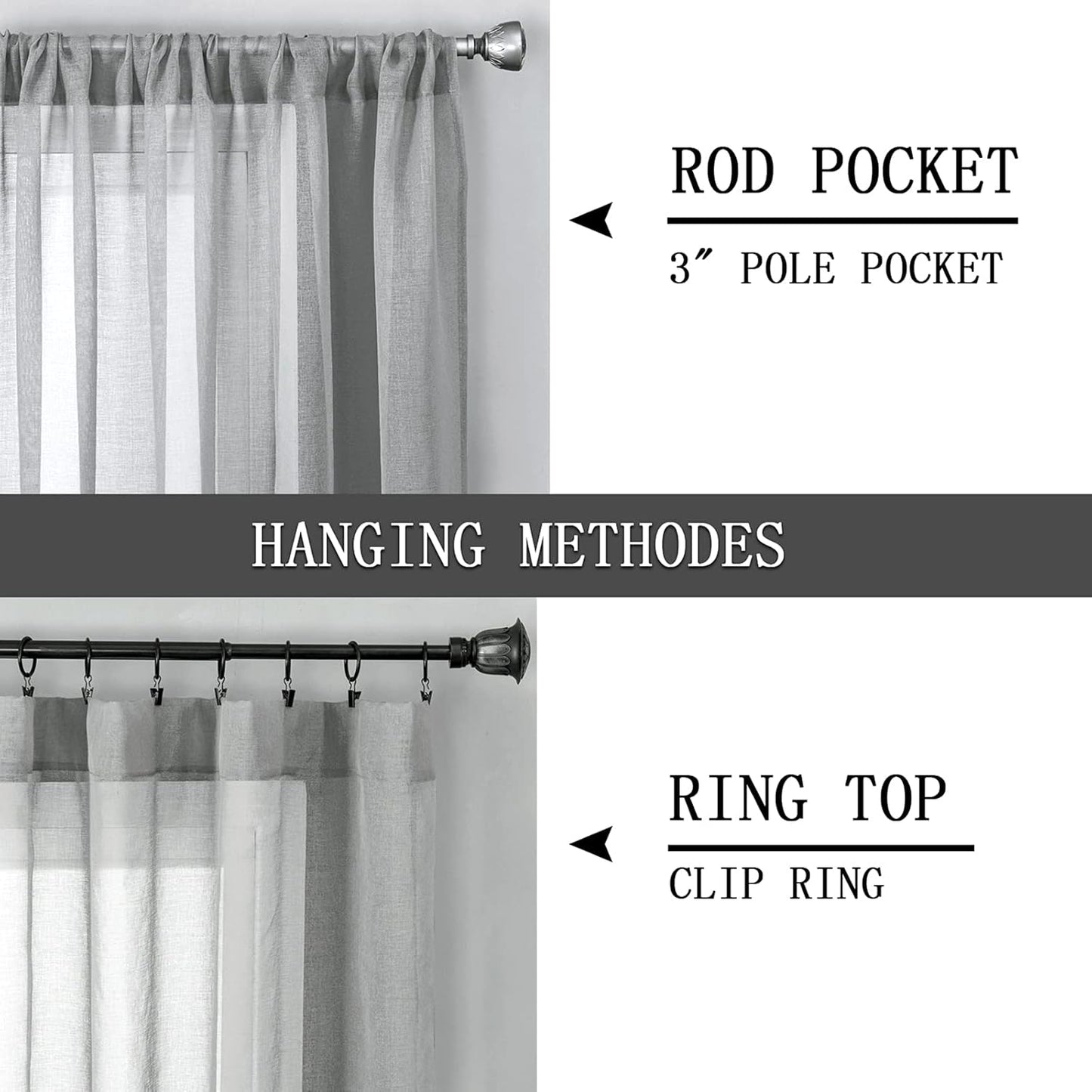 Tollpiz Sheer Curtain Linen Textured Bedroom Curtains Sheer Light Filtering Rod Pocket Voile