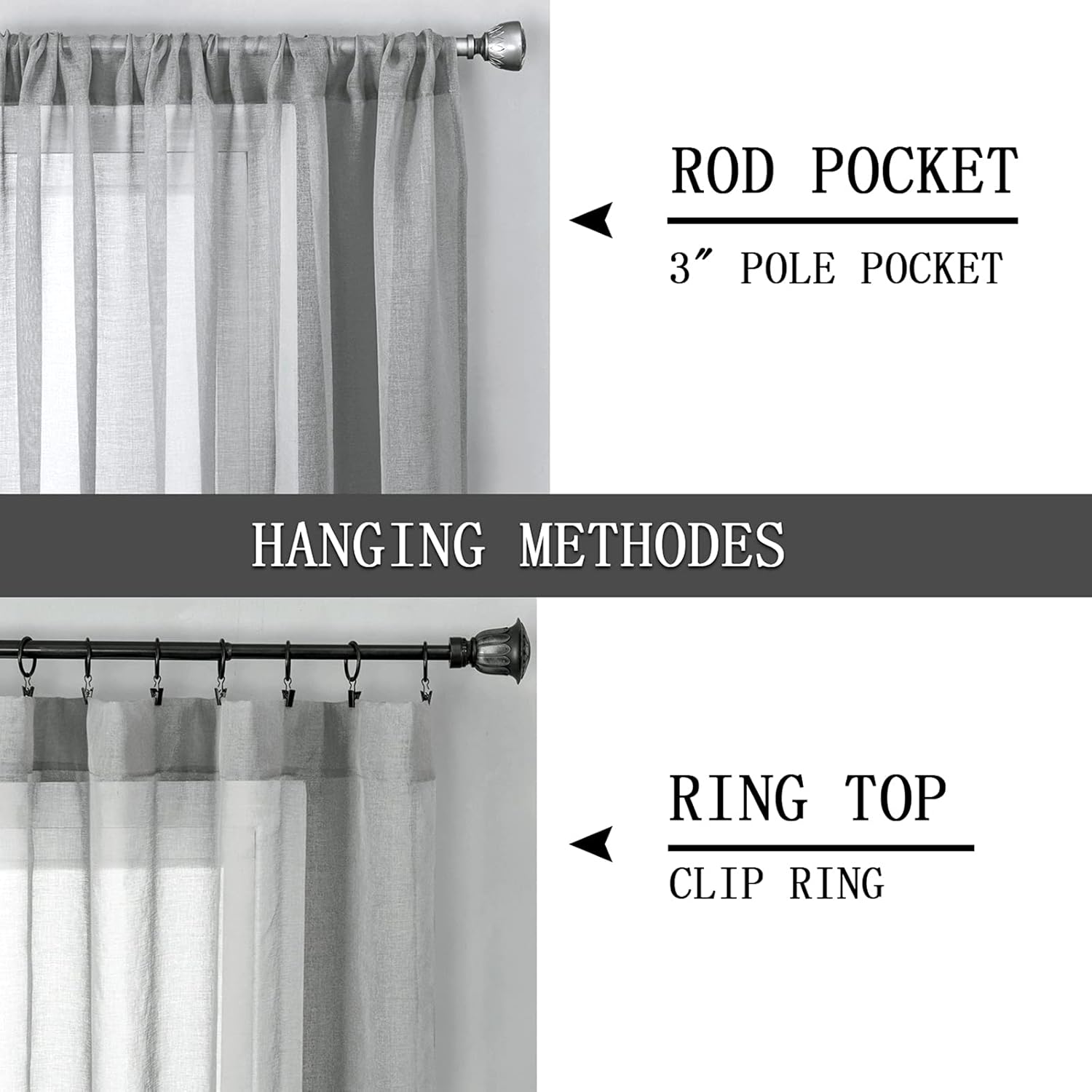 Tollpiz Sheer Curtain Linen Textured Bedroom Curtains Sheer Light Filtering Rod Pocket Voile
