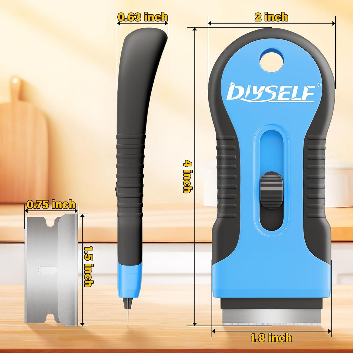DIYSELF 2 Pack Razor Blade Scraper with 10 PCS Replacement Mental Blades, Heavy-Duty Razor Scraper
