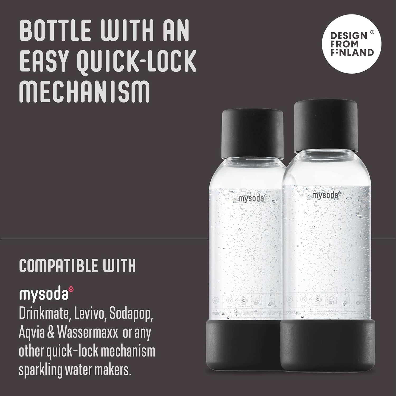 Mysoda Carbonating Bottles 2Pck 0.5L - Compatible with MySoda and any brands - Quick-Lock Reusable