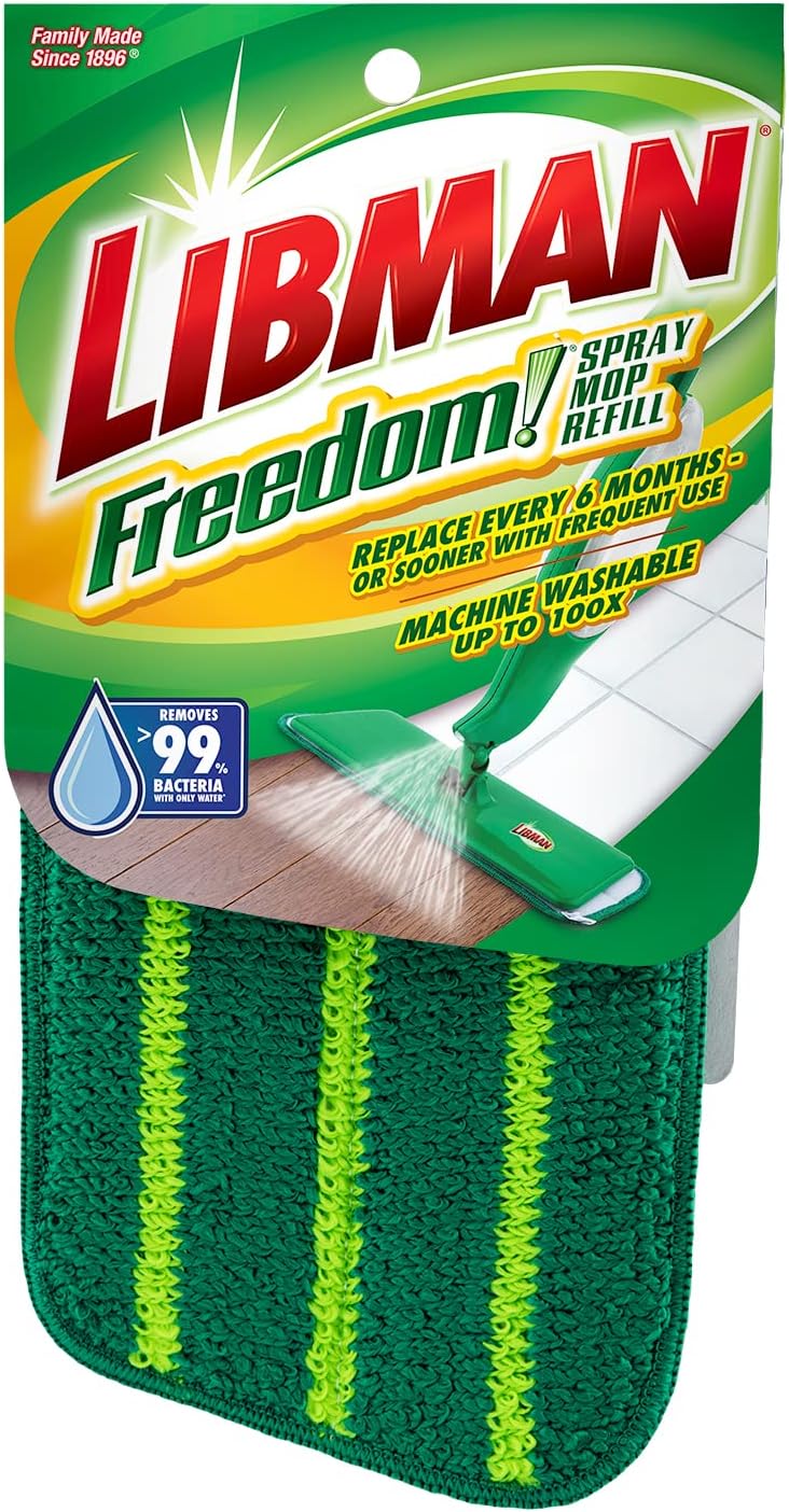 Libman Freedom Spray Mop Refill | Microfiber | Household Essentials | Hardwood Floor Cleaner | Wall