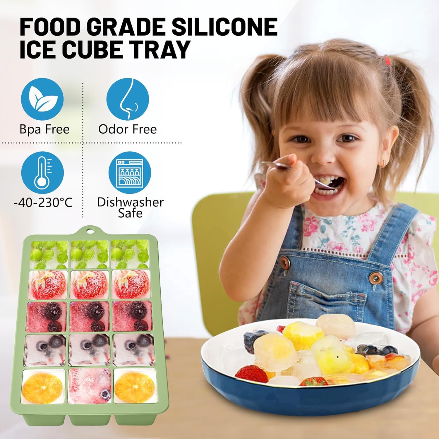 Silicone Ice Cube Trays 3Packs, Easy Release Ice Cube Molds with Lid, Freezer Stackable Ice Maker