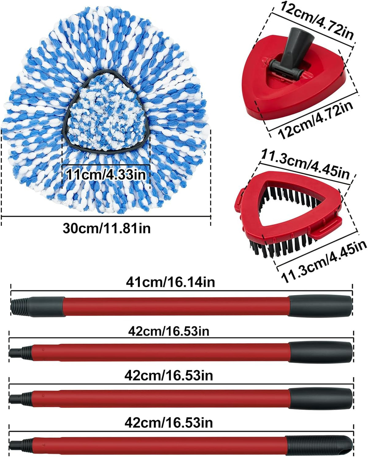 Spin Mop Handle,Mop Heads Replacements,Scrubber Mop Head and Mop Base Compatible with O-cedar