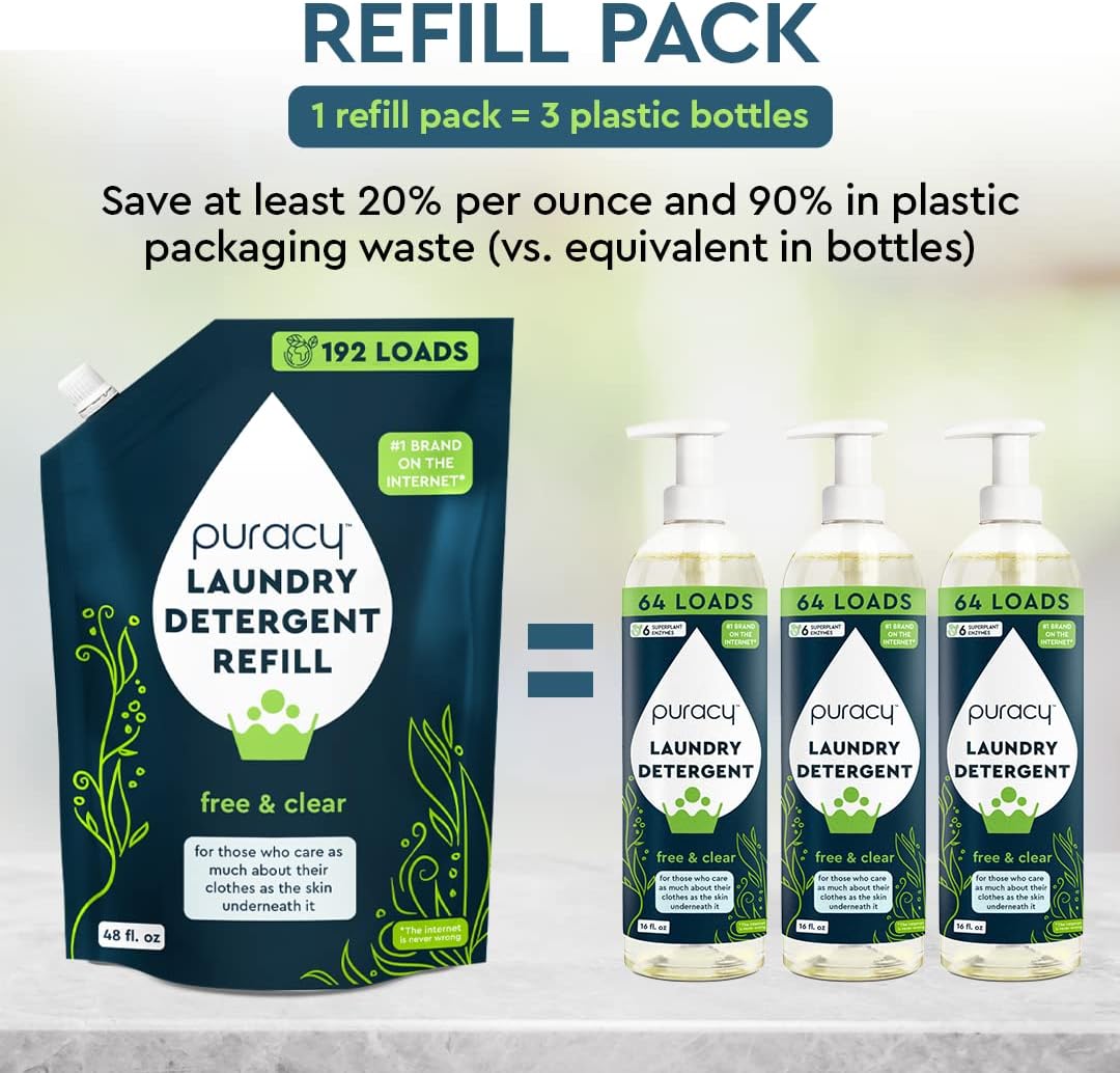 Puracy Laundry Detergent Refill - Enzyme-Powered Liquid Detergent Concentrate, Natural Laundry