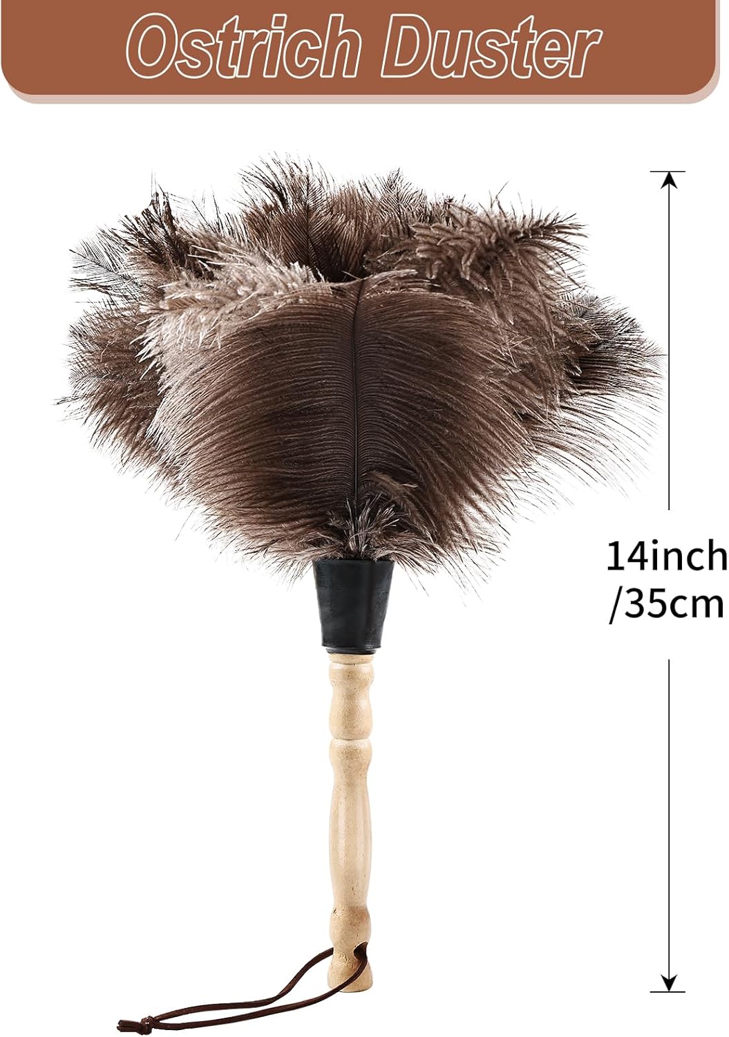 Ostrich Feather Duster 14" Natural Handheld Reusable Feathers Dusters with Wooden Handle for