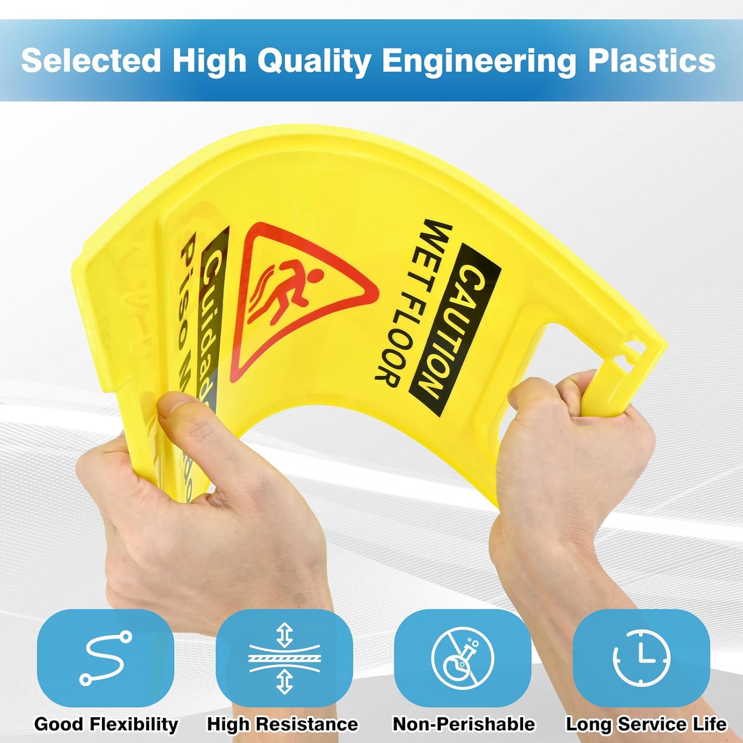 4-Pack Caution Wet Floor Sign, 17.5" Height, Bright Yellow, Double-Sided A-Shaped Frame Design