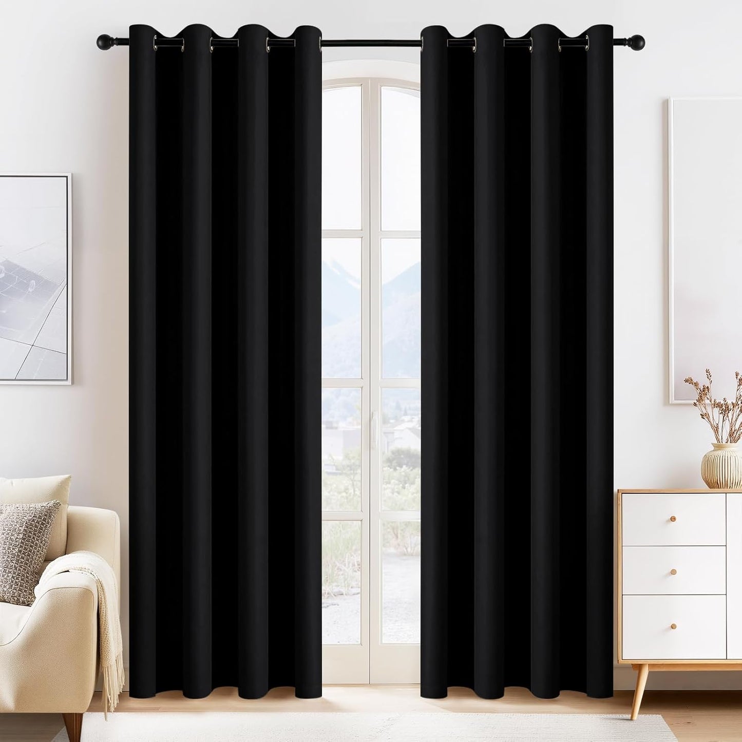 PONY DANCE Black Blackout Curtains for Bedroom 84 Inch Length 2 Panels Set, Privacy Thermal