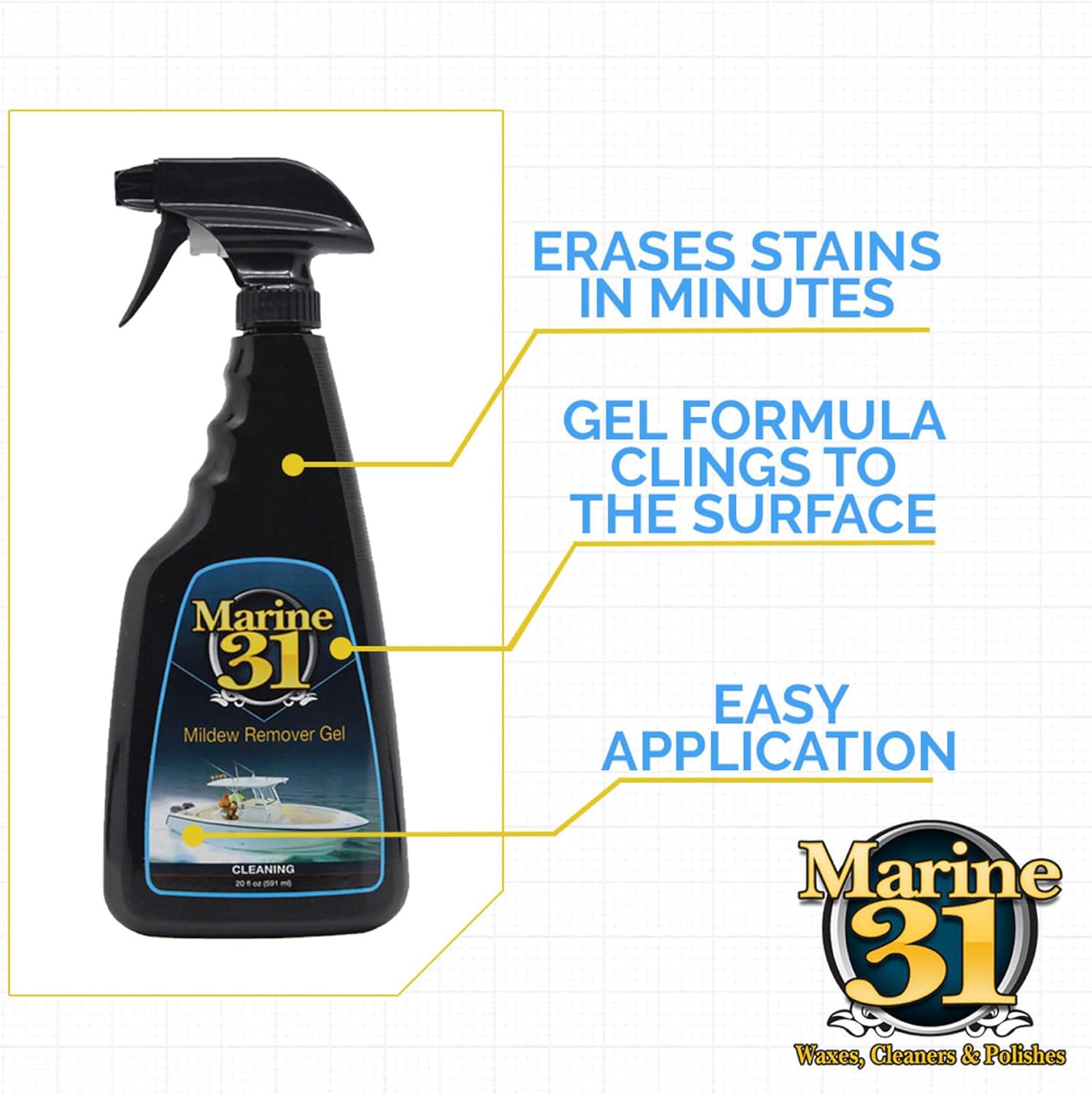 Marine 31 Mildew Stain Remover Gel | Thick Gel Formula for Marine, Boat, Home & Patio | Removes