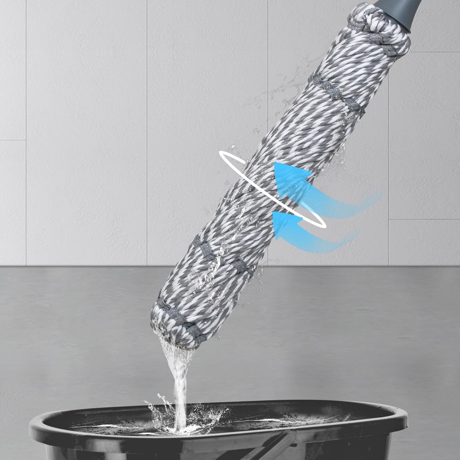 Self-Wringing Twist Mop for Floor Cleaning, Long Handled Microfiber Floor Mop with Top Scouring Pad