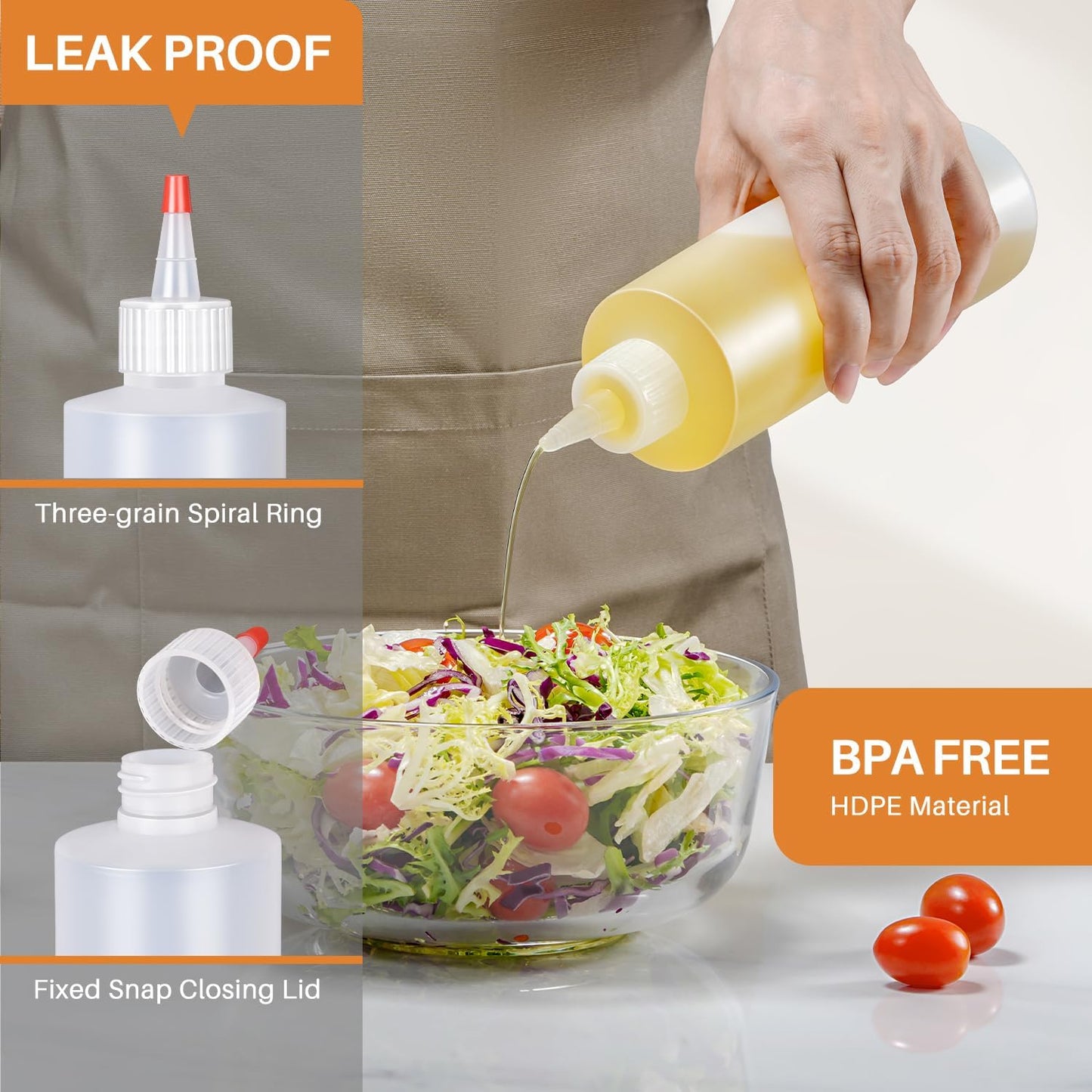 Squeeze Bottles, 16oz Plastic Condiment Squeeze Bottles with Labels & Funnels & Brusher for Liquids