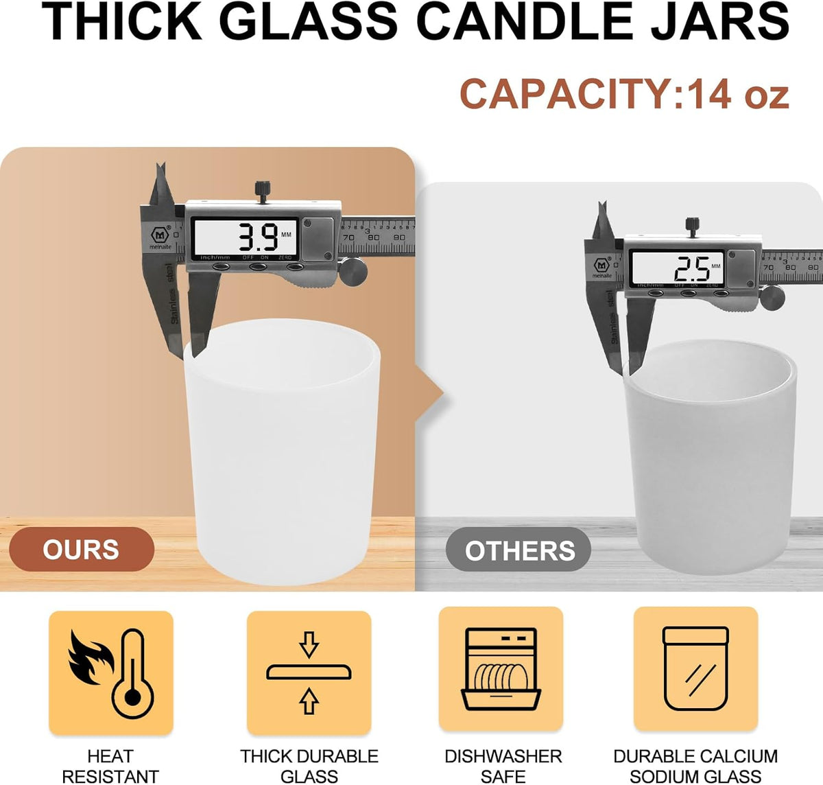 SHOWIN 14 OZ Thick Candle Jars for Making Candles 12 Pcs, 3 Wick Empty Jars with Wood Lids for