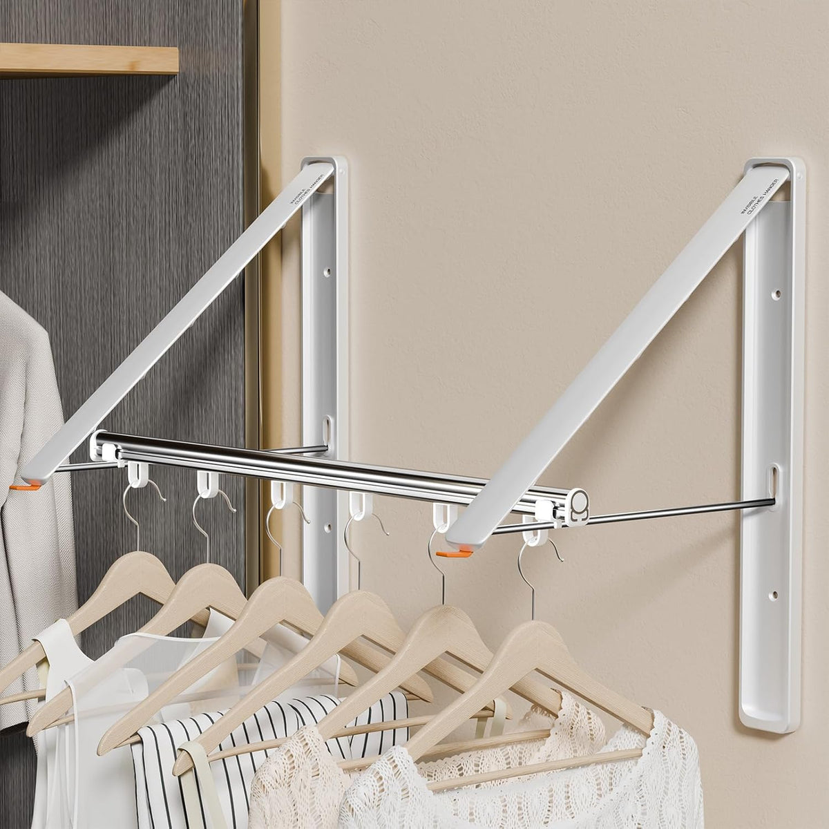 Clothes Drying Rack Retractable, Wall Mounted Clothes Hanger Rack for Laundry Room, Laundry Drying