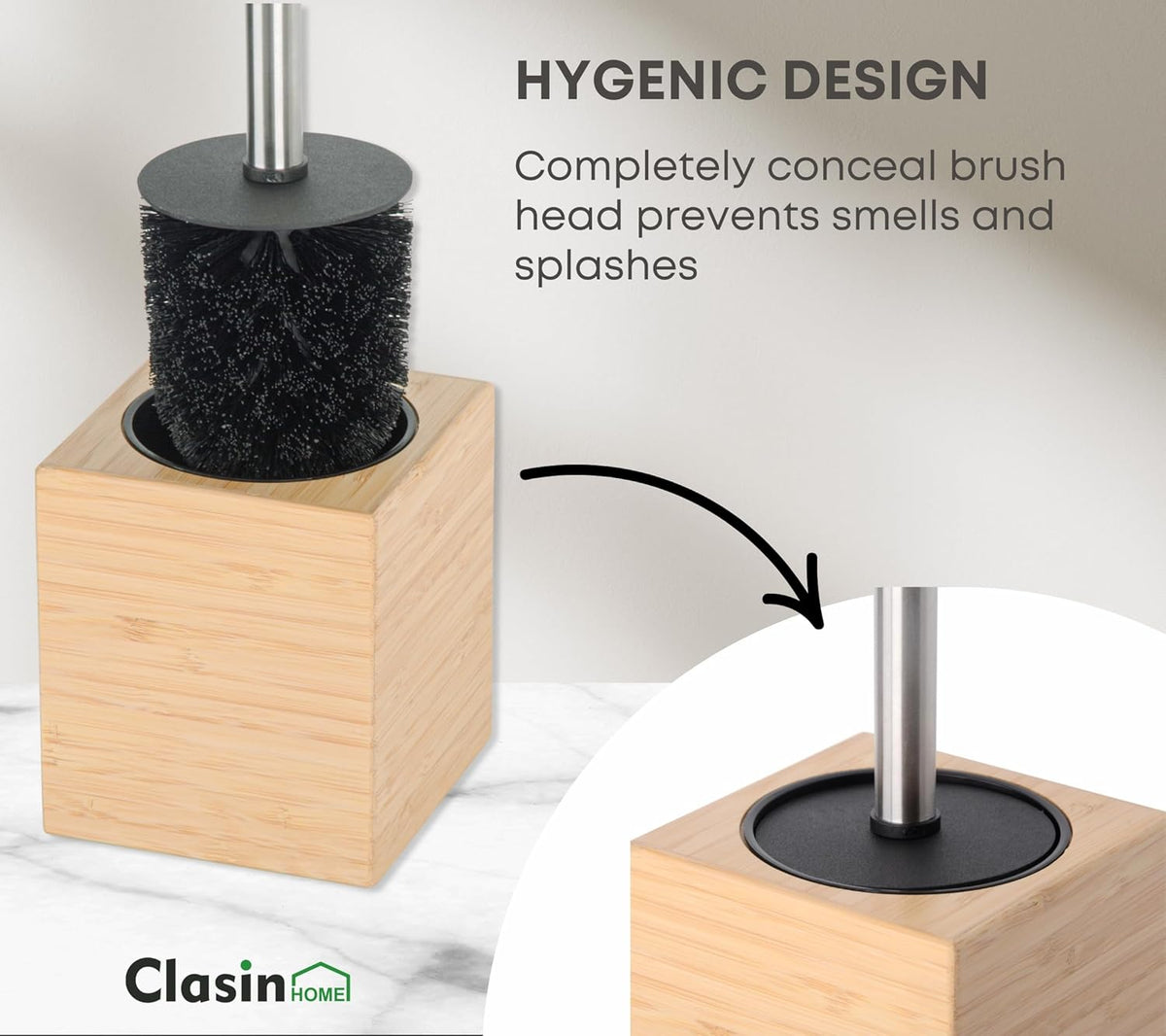 Toilet Bowl Brush Holder with Bamboo and Stainless Steel for Durable Use, Toilet Scrubber Brush