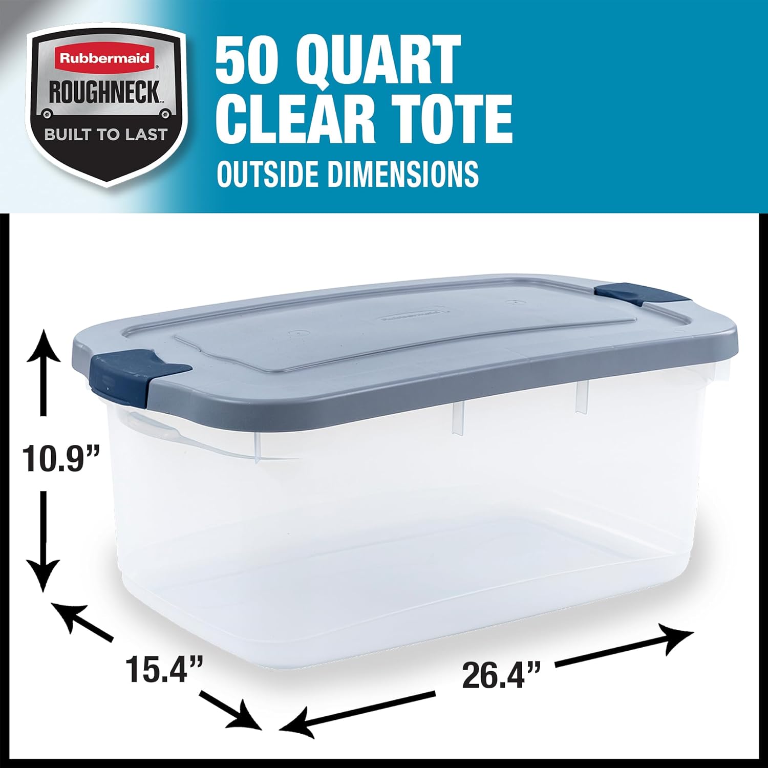 Rubbermaid Roughneck Clear 50 Qt/12 Gal Storage Containers, Pack of 5 with Latching Grey Lids