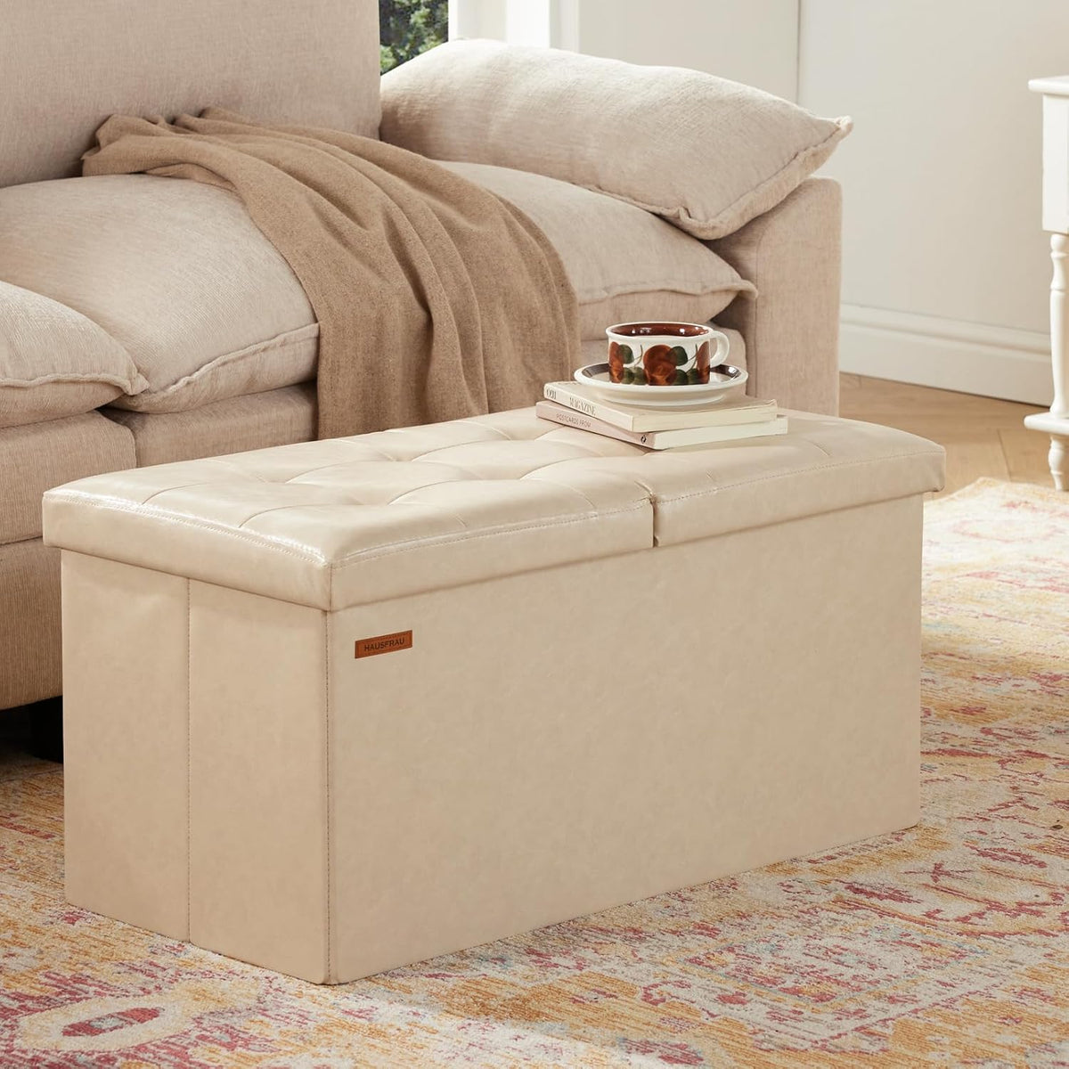 HAUSFRAU - 30 Inches Storage Ottoman Bench with Flipping Lid, Foldable Storage Chest Foot Rest for