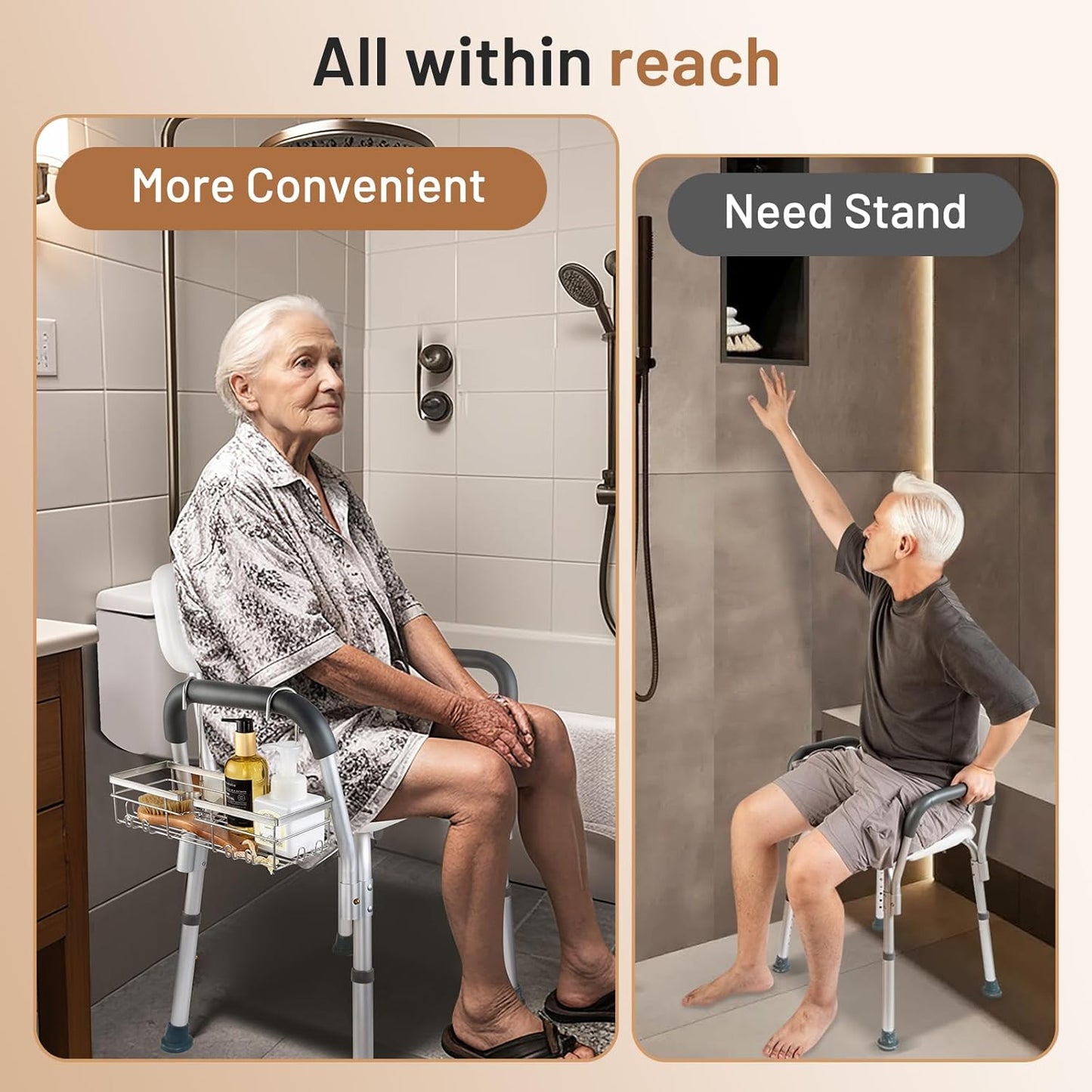 DELLAN Hanging Shower Caddy, Shower Rack with Hooks for Shower & Bath Chair, Bathroom Shower Basket
