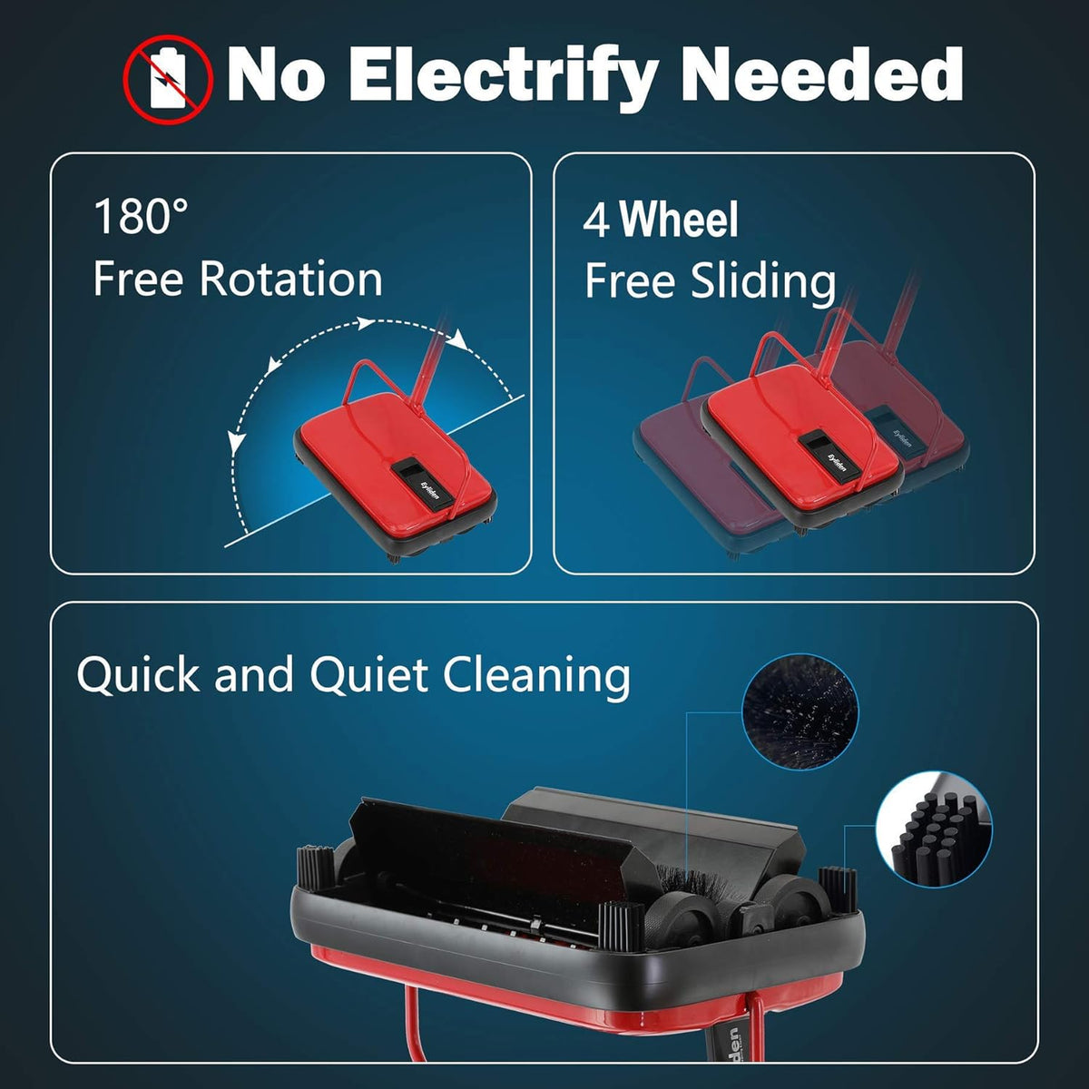 Eyliden Carpet Sweeper, Mini Size Lightweight Hand Push - No Noise, Non-Electric, Easy Manual
