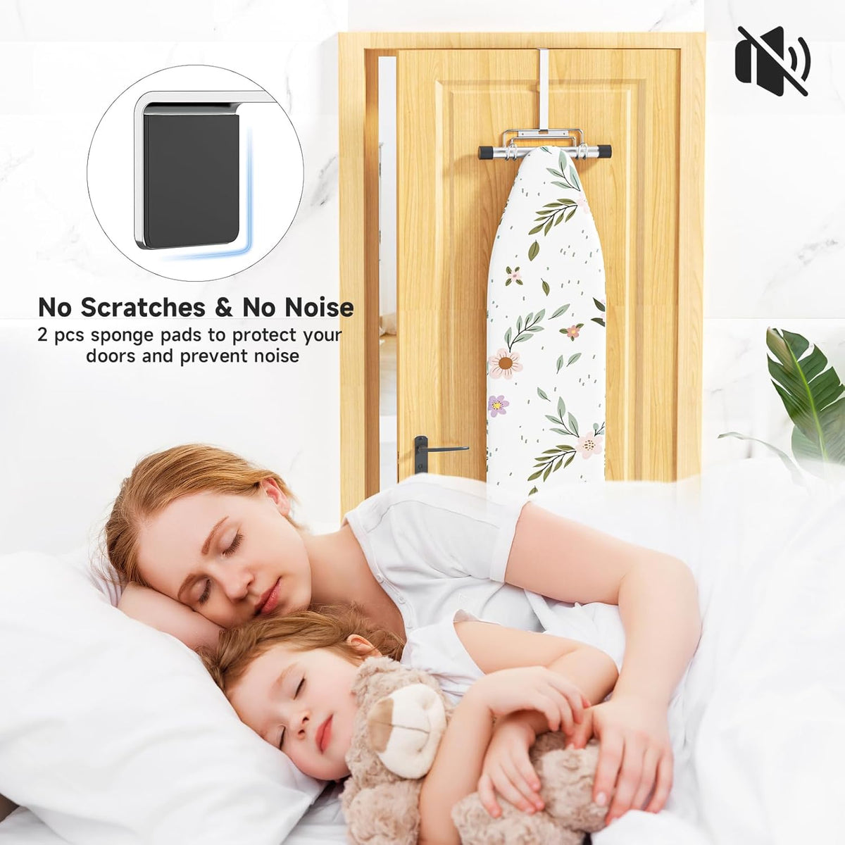 Over The Door & Wall Mount Ironing Board Hanger with Removable Hook, Metal Ironing Board Holder