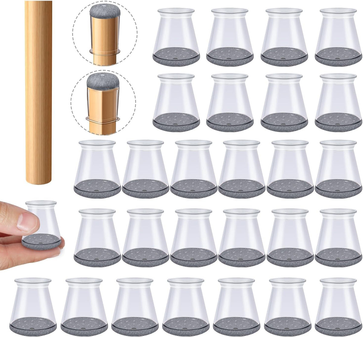 32 Pcs Chair Leg Protectors for Hardwood Floors, Silicone Felt Furniture Leg Cover Pad for