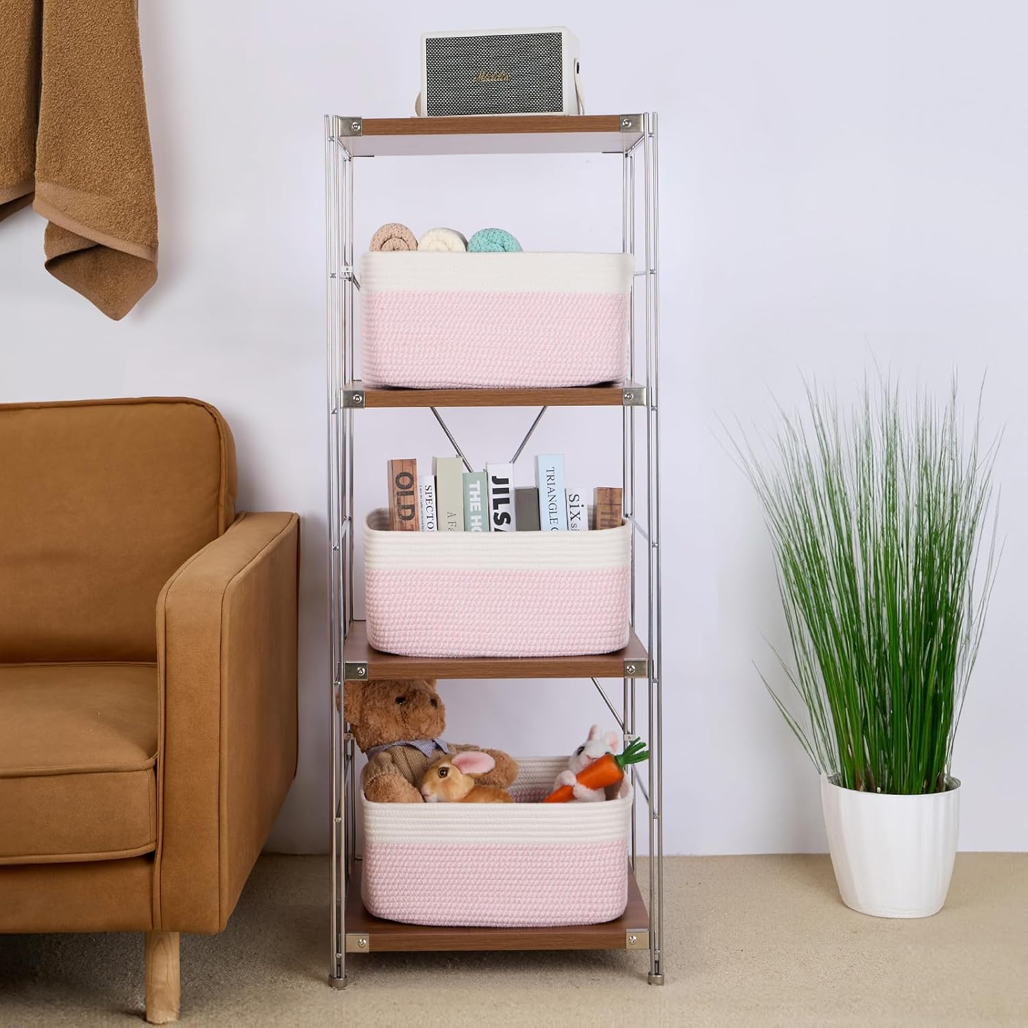 Large Storage Baskets for Shelves, Closet Organizers Bins for Clothes Blanket Towels, Baby Nursery