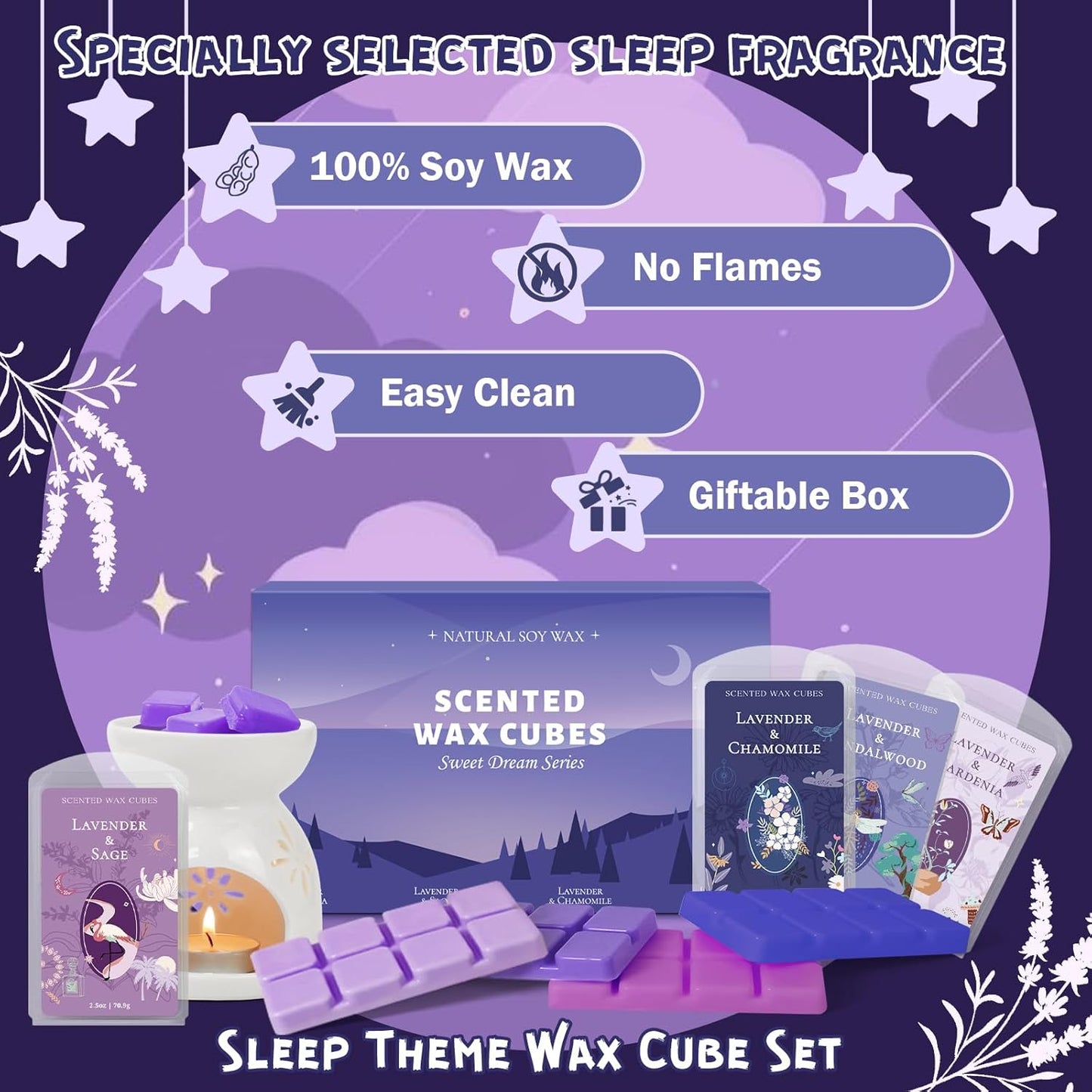 SCENTORINI Wax Melts, Wax Cubes Strong Scent, Long Lasting Lavender Scented for Sleep, Wax Melts