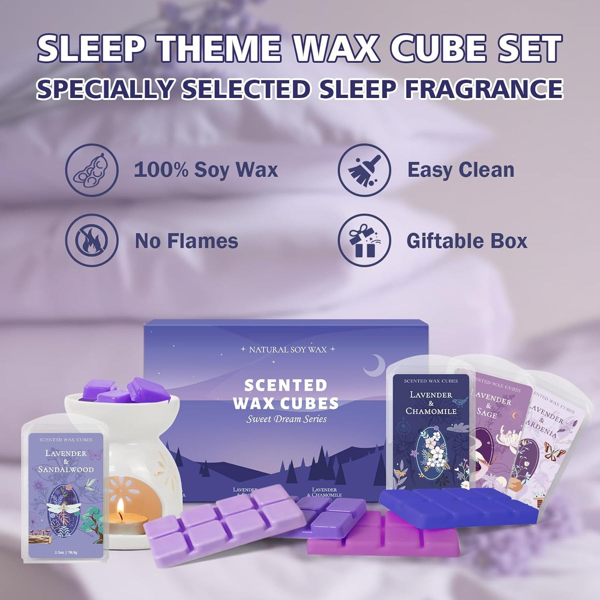 SCENTORINI Wax Melts, Wax Cubes Strong Scent, Long Lasting Lavender Scented for Sleep, Wax Melts