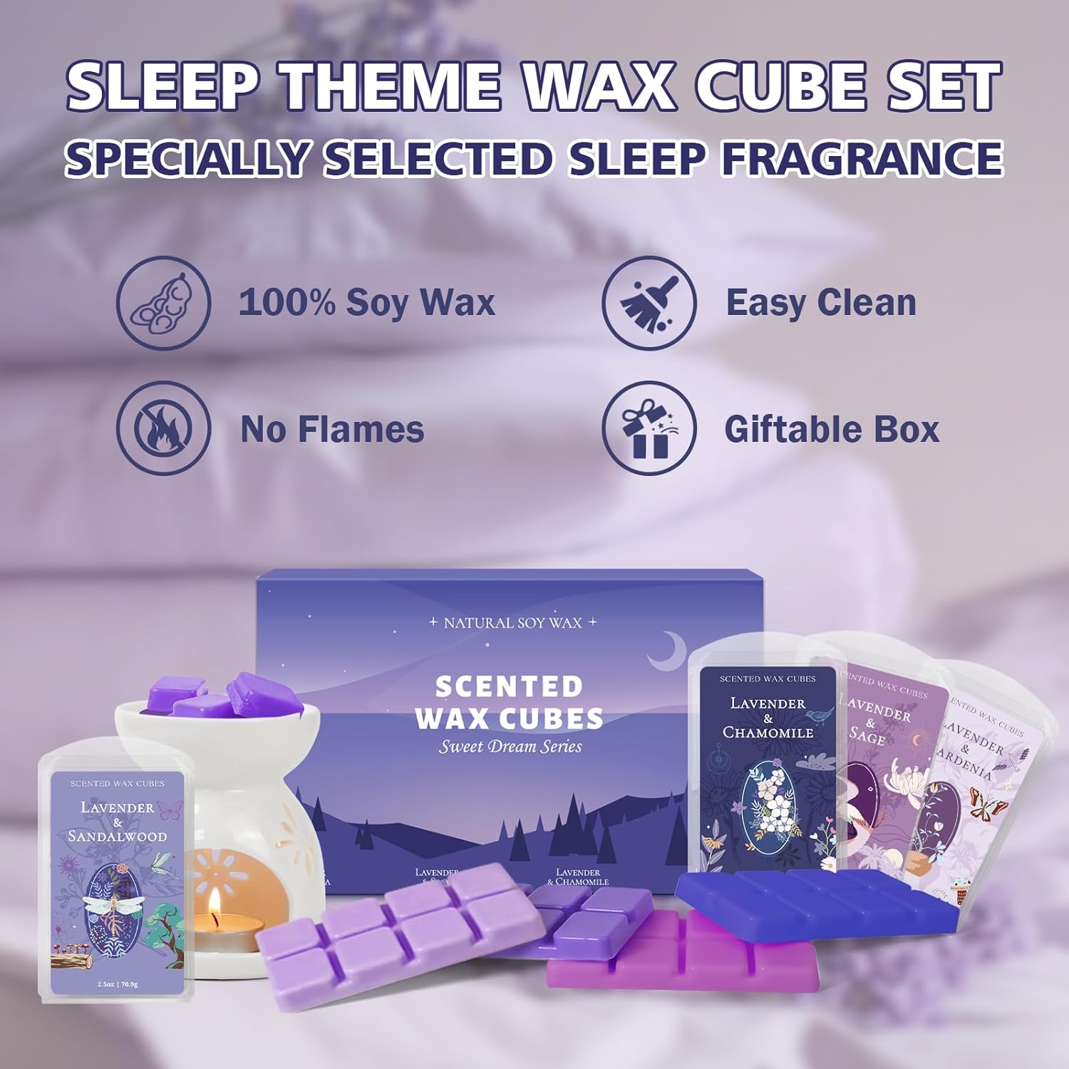 SCENTORINI Wax Melts, Wax Cubes Strong Scent, Long Lasting Lavender Scented for Sleep, Wax Melts