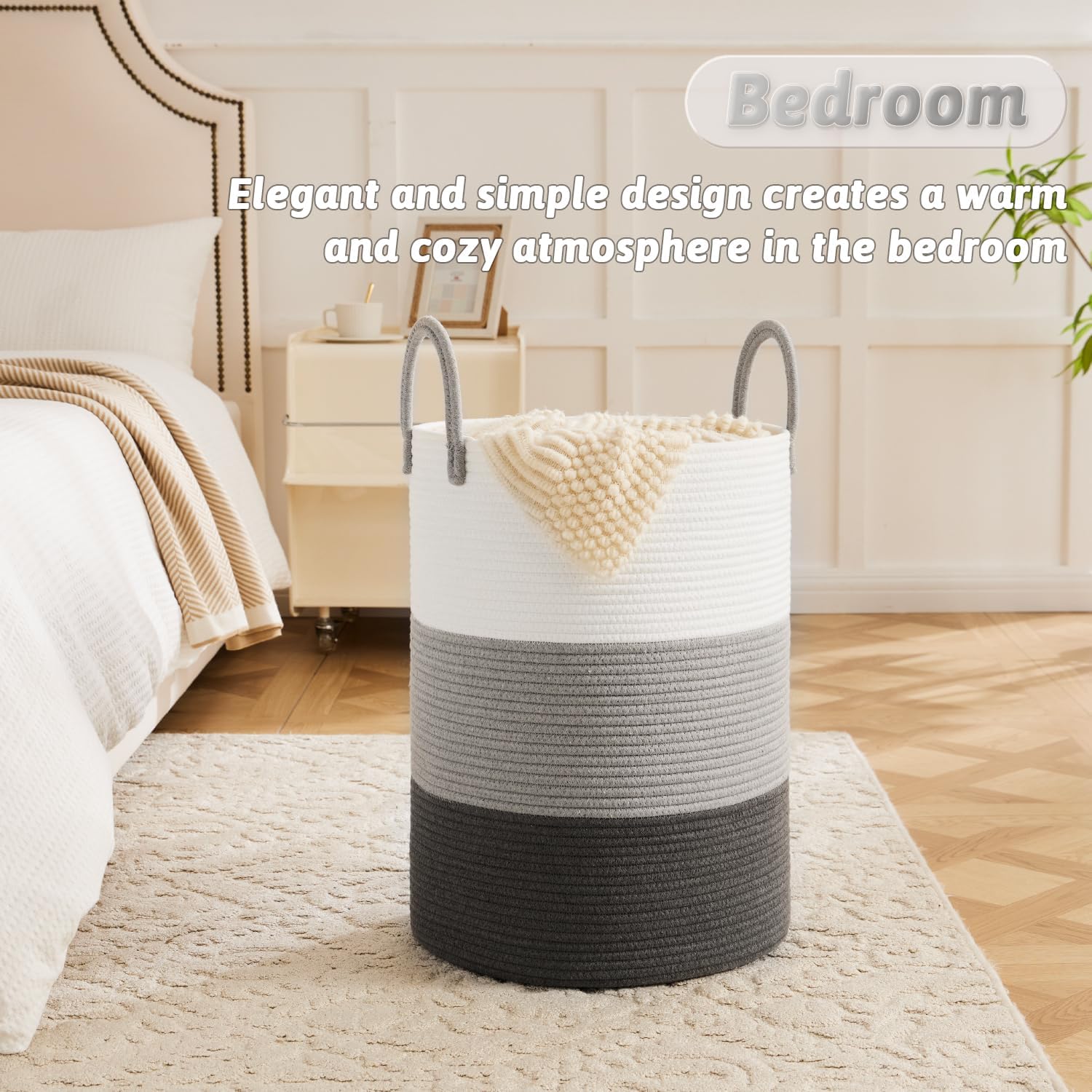 Laundry Basket,Woven Cotton Rope Laundry Hamper,60L for Decorative Storage of Dirty Clothes,Toys