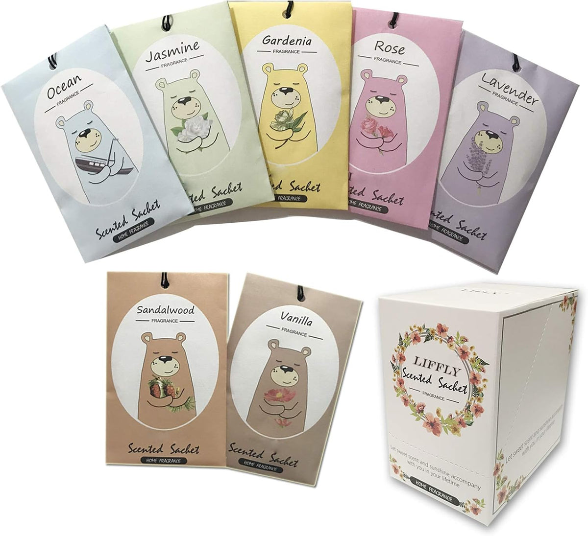 14 Packs Scented Sachets for Drawers and Closets Lavender, Rose, Jasmine, Ocean, Vanilla