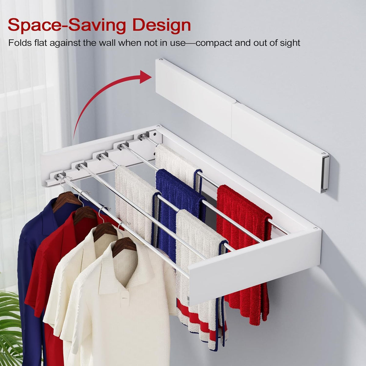 Wall Mounted Drying Rack 31.5", Foldable Laundry Drying Rack with Stainless Steel Rods, Retractable