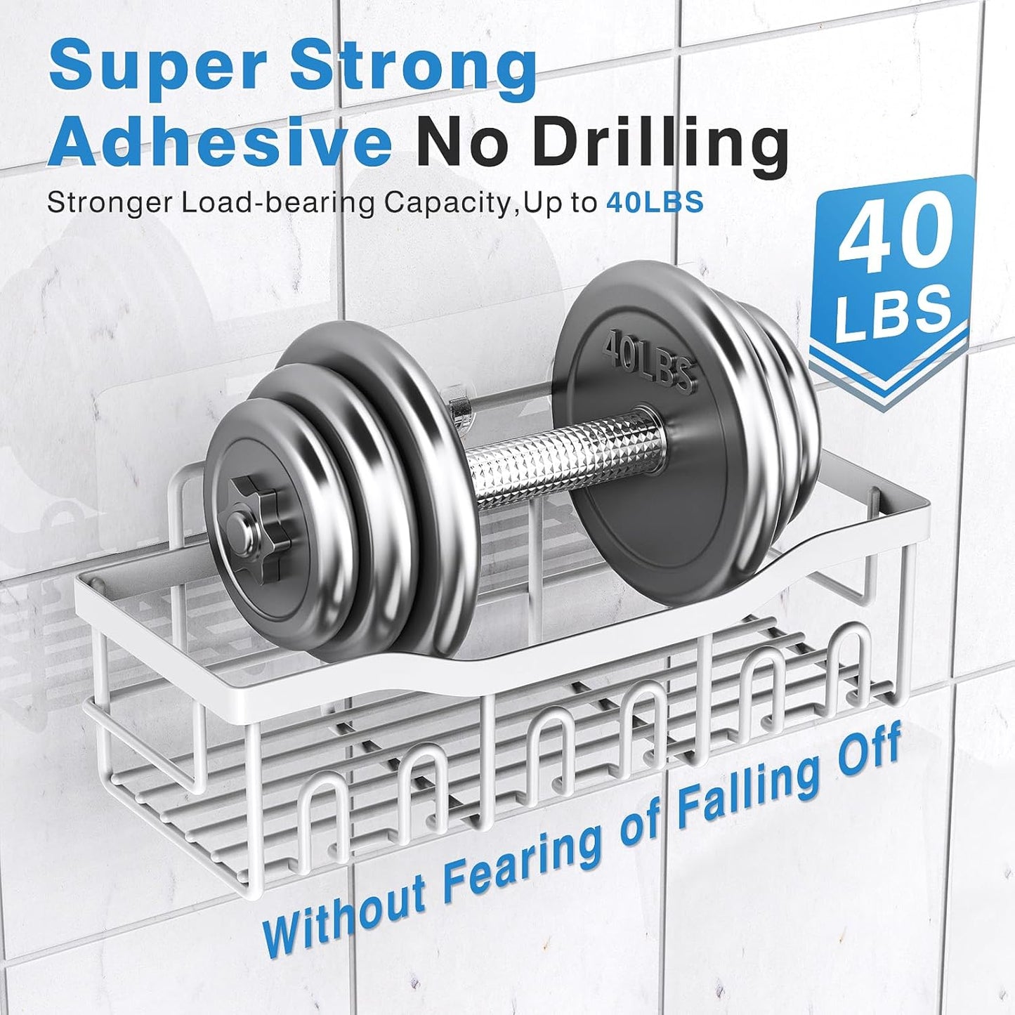 EUDELE 5-Pack Rustproof Stainless Steel Shower Caddy – No Drill Adhesive Bathroom Organizer with