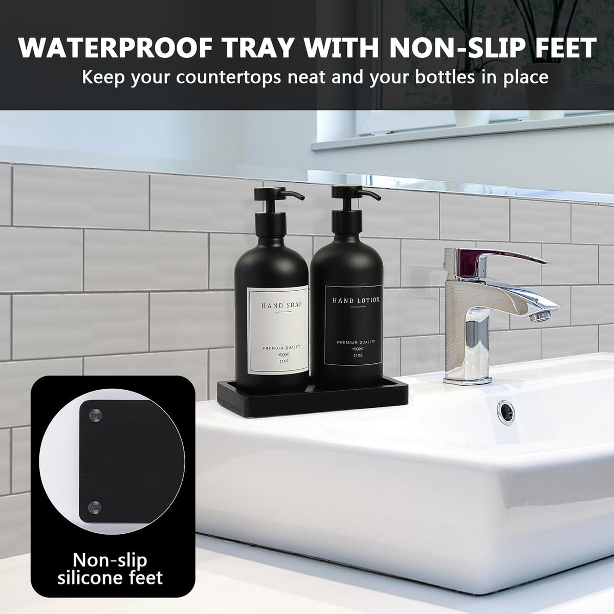 Black Soap Dispenser - Kitchen Hand Dish Soap Dispenser, Glass Bathroom Soap Lotion Dispenser with