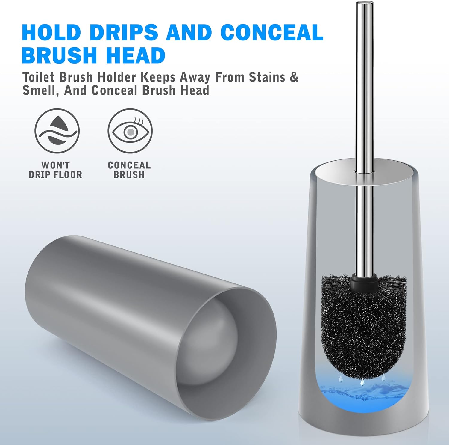 Toilet Brush and Holder, 2 Pack Toilet Brush with 304 Stainless Steel Long Handle, Toilet Bowl