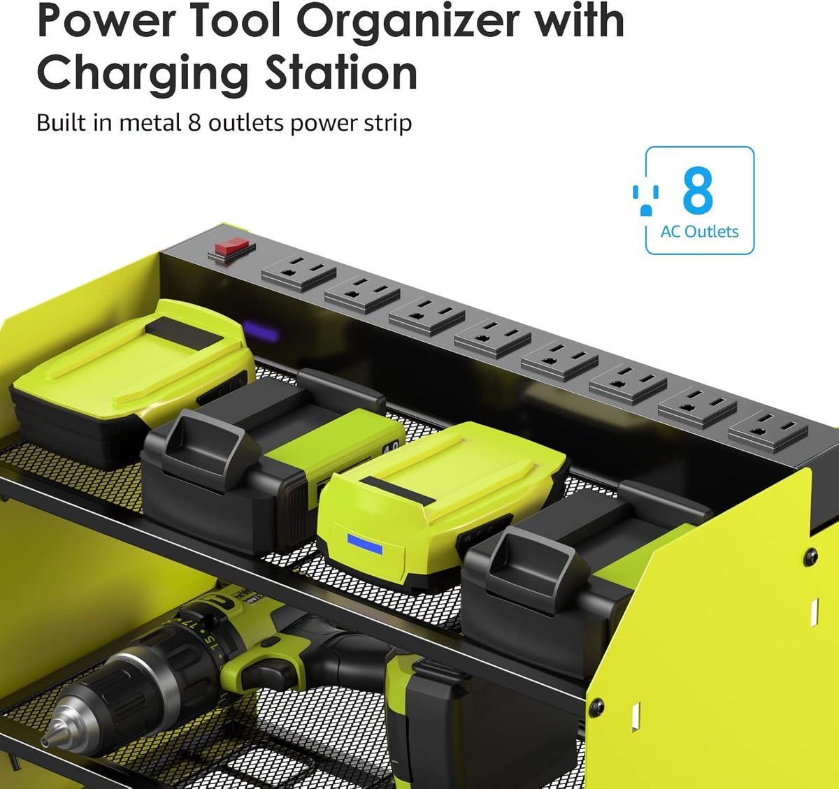 CCCEI Set Power Tool Organizer Wall Mount with Charging Station. Garage 4 Drill Storage Shelf with