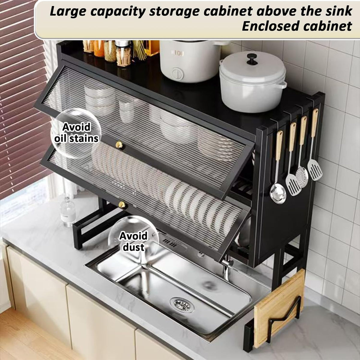 Dish Drying Rack 4 Tiers with Cover, Keep Kitchen Sink Shlef Organized Space-Saving Dish Drying