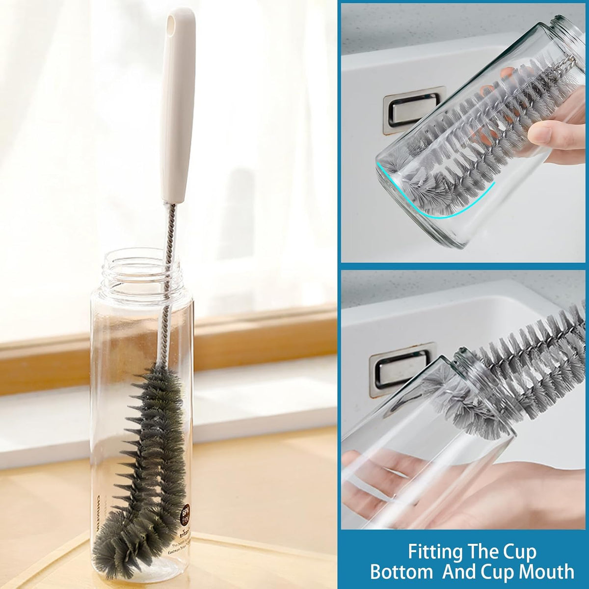 16 inches Long Handle Black Bottle Cleaning Brushes - Perfect for Baby Bottles, Sports Bottles
