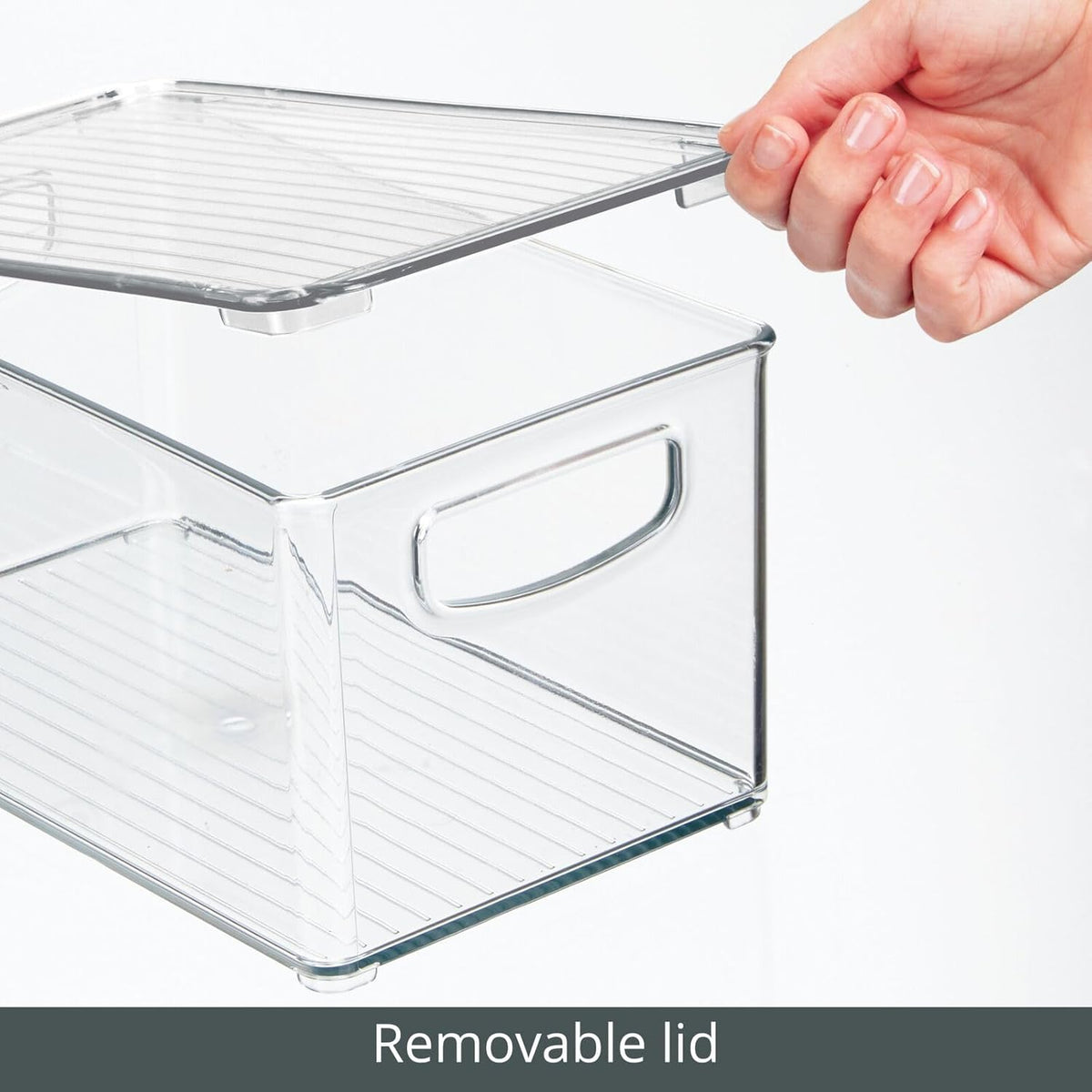 mDesign Plastic Deep Storage Bin Box Container with Lid and Built-In Handles - Organization for