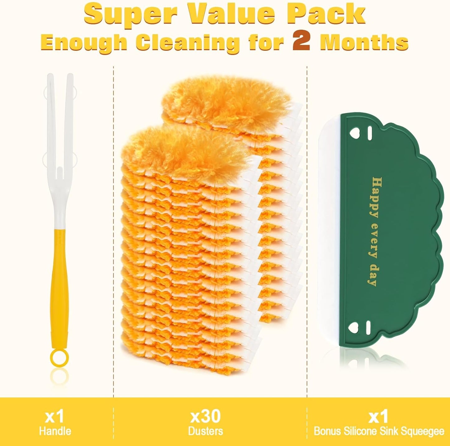 360° Heavy Duty Duster Refills for Swiffer Duster,30 Pack & 1Handle 4X Faster Electrostatic Deep