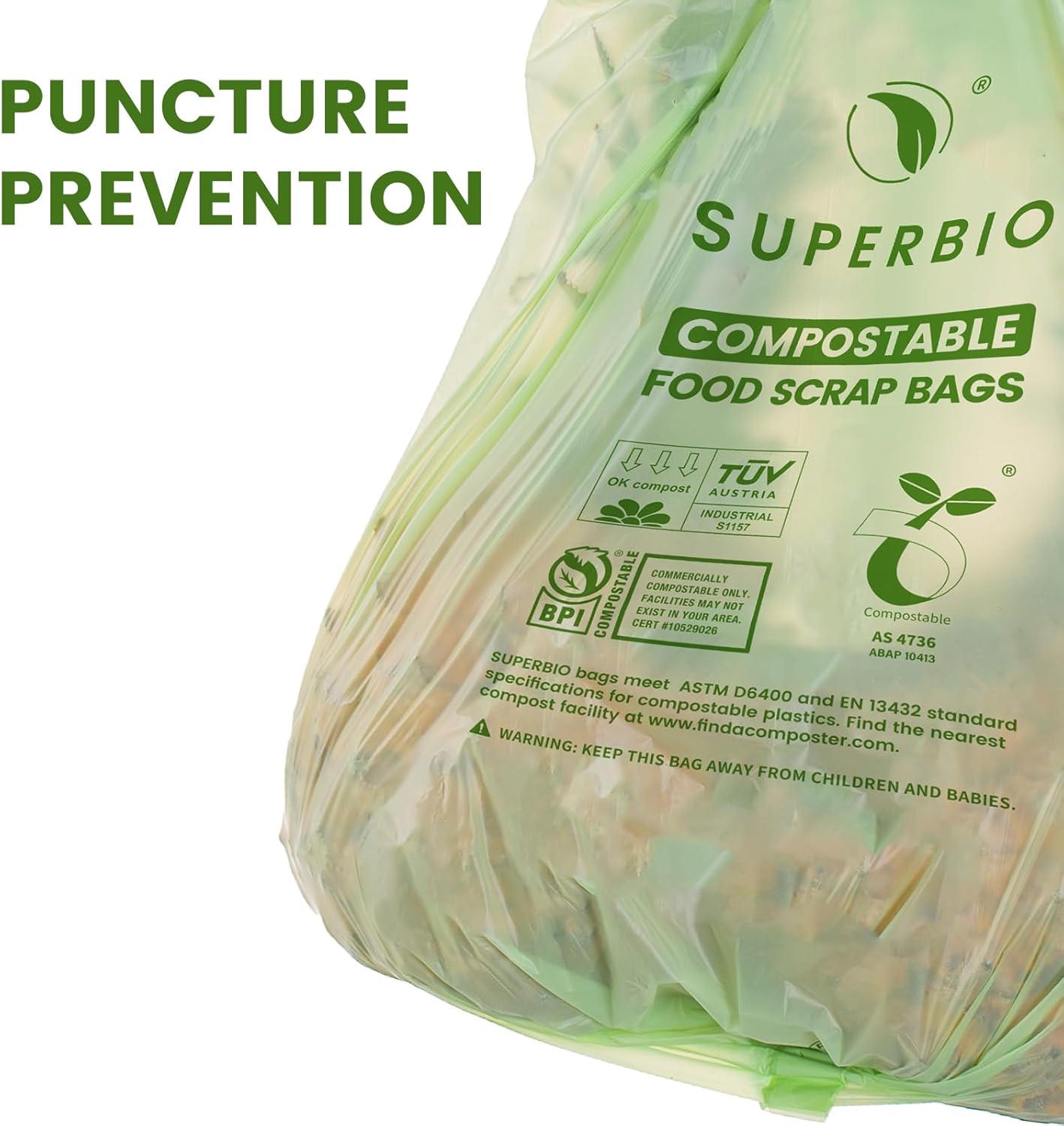 SUPERBIO 2.6 Gallon Compostable Bags with Handles, 100 Count,1 Pack, Food Scrap Bags Certified by