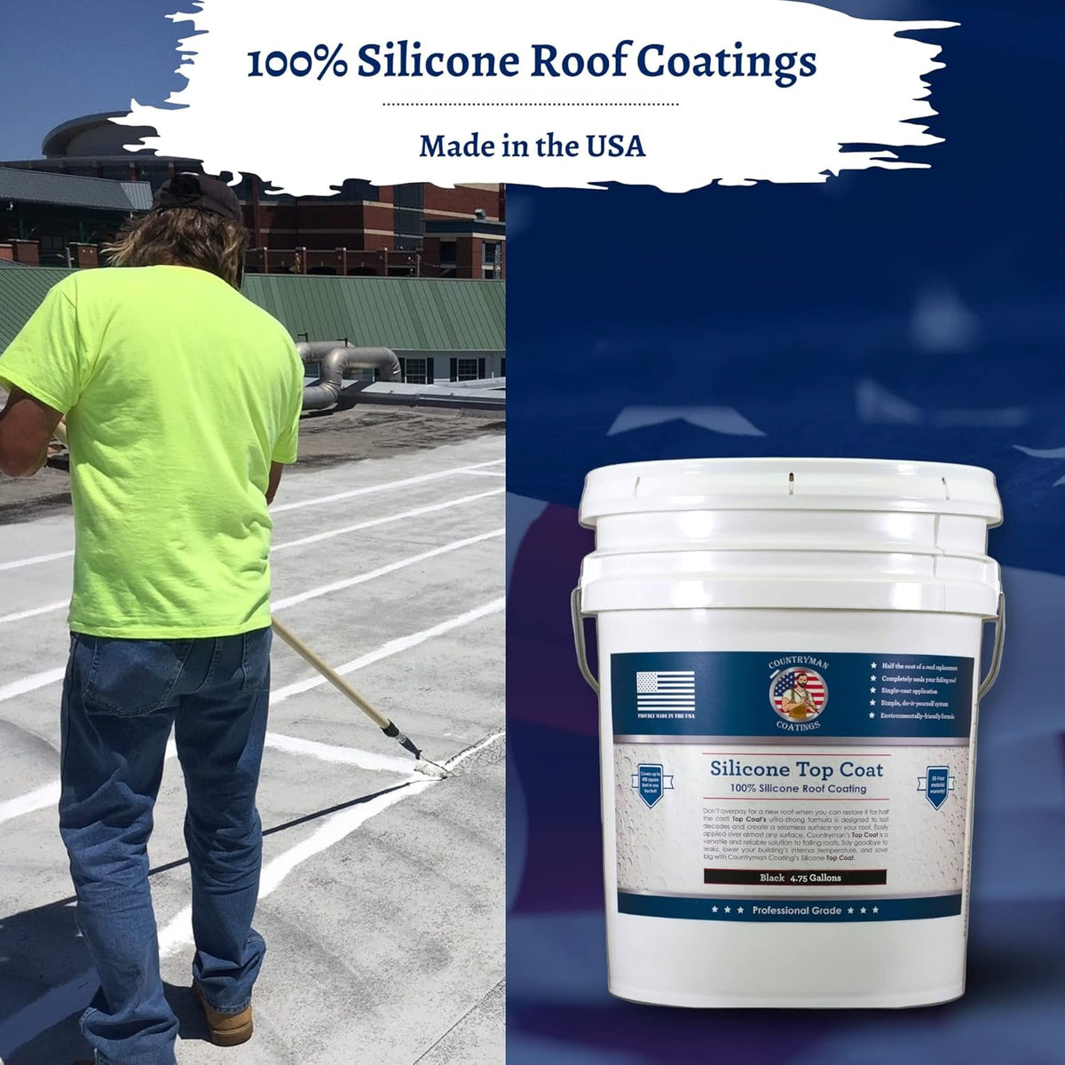 Countryman Coatings 100% Silicone Roof Coating - Restore Your Roof in a Day - Seal Leaks, Cracks